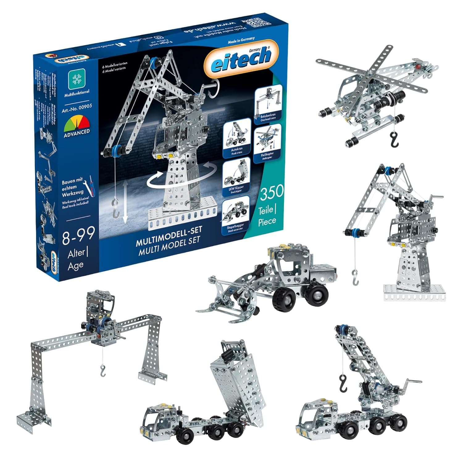 Eitech 00905 Multi-Model Set - Construction Toy with 350 Components, Construction Set for Children from 8 Years | Construction toy, construction set children 8 9 10 years, gift girls and boys birthday and Christmas, metal construction kit