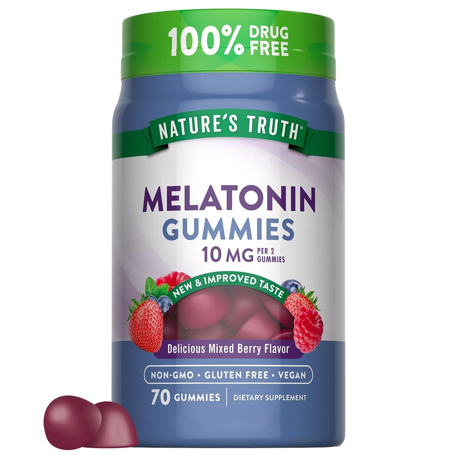 Melatonin Gummies 10mg | 70 Count | Berry Flavor | Vegan, Non-GMO, and Gluten Free Supplement | by Nature's Truth | Vegan, Non-GMO and Gluten Free Supplement