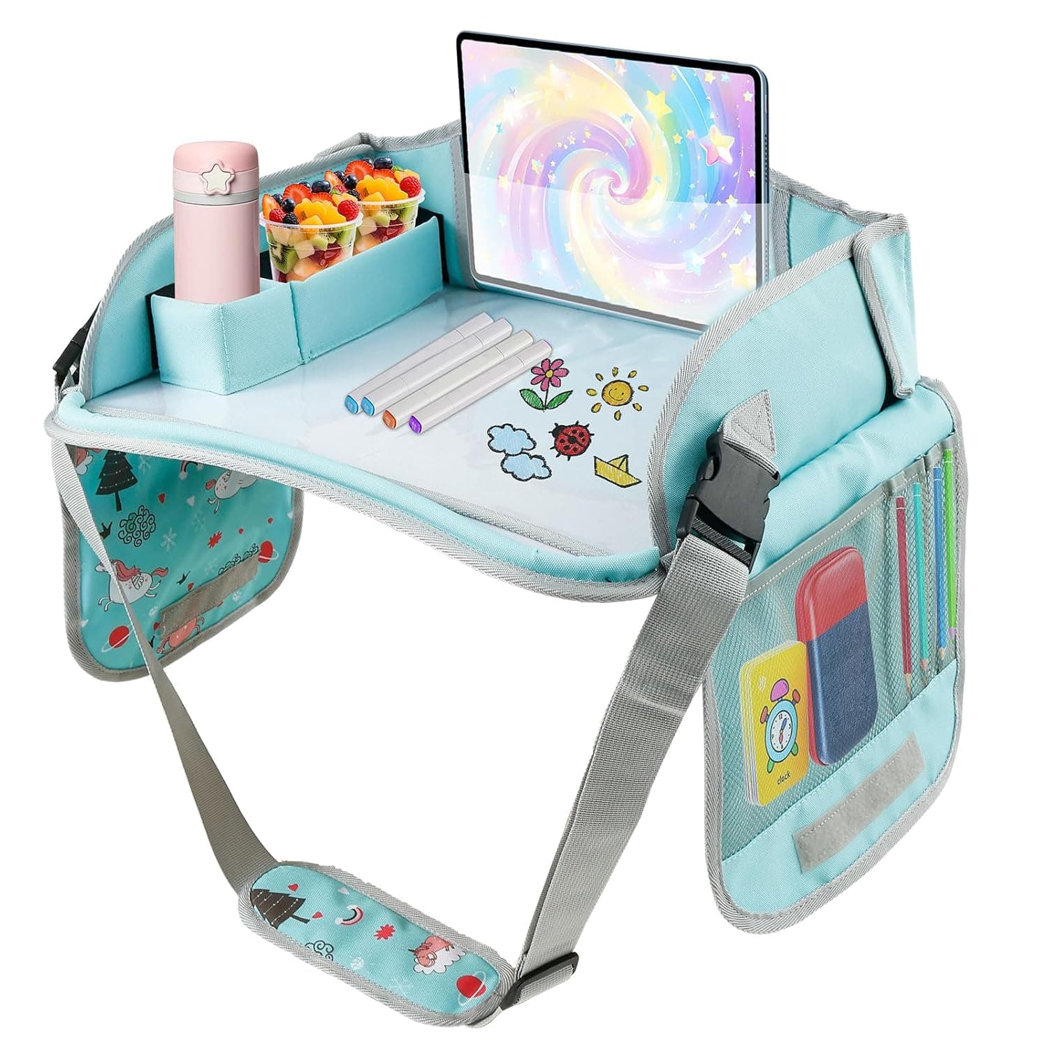 Car Tray Table for Kids Cars Seat Travel Tray Portable Drawing Board Play Pallet Cars Seat Detachable Lap Trays Carseat Table Trays for Kids in Car Airplane Activities Toddler Travel Accessories