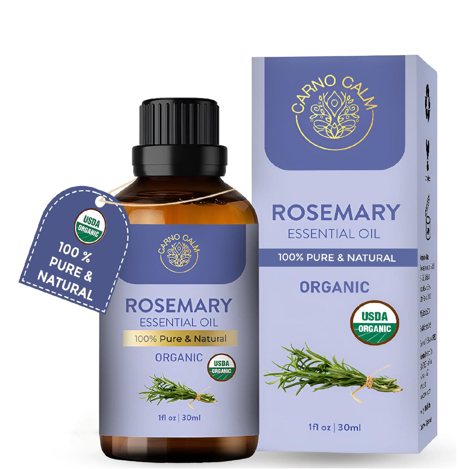 USDA Organic Rosemary Oil for Hair Growth | 100% Pure & Natural Rosemary Essential Oil | for Aromatherapy Scalp & Hair | 30ml
