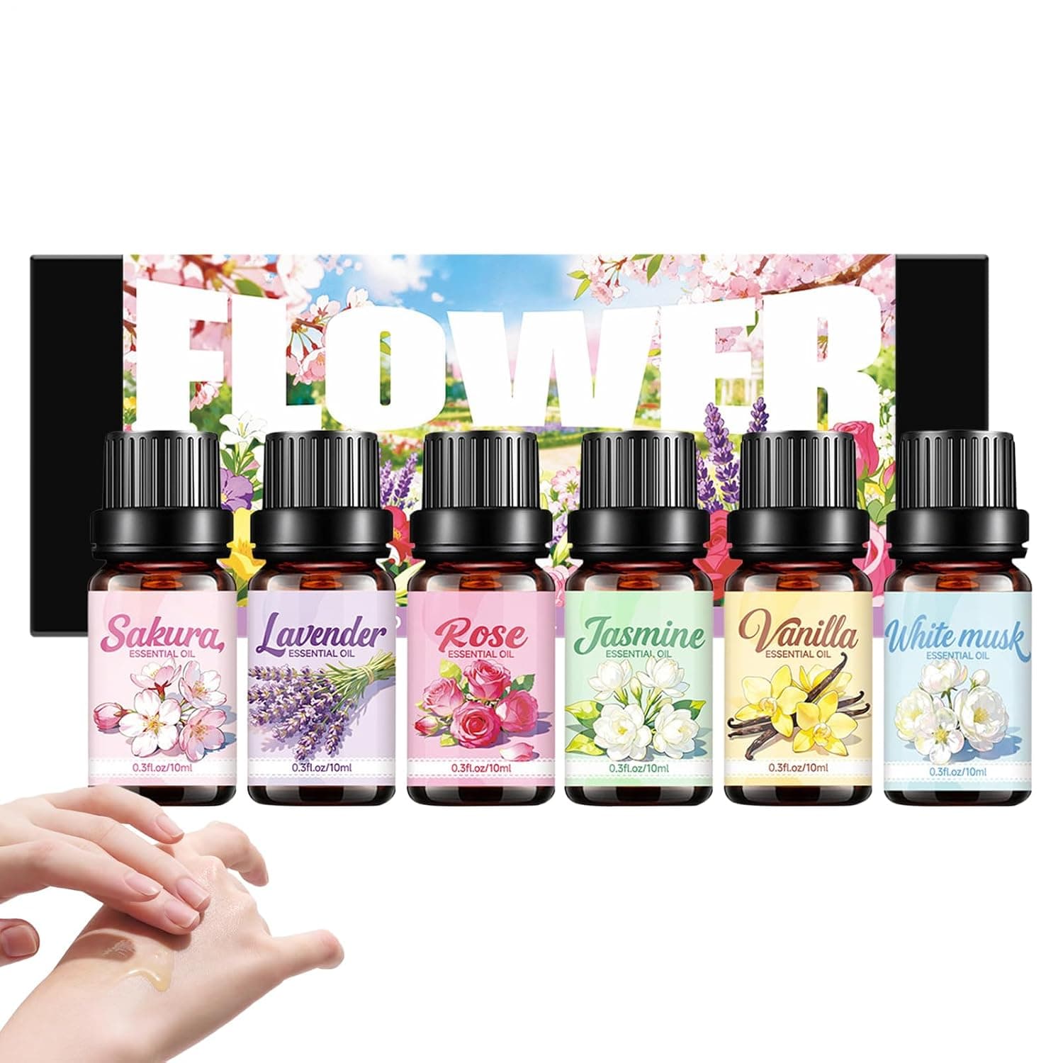 Flower Fragrance Oil 6 Pieces Uplifting Calming | 10ml Flower Scent Fragrance Oil for Road Trip Humidifier Christmas Mother's Day Birthday Valentine's Day