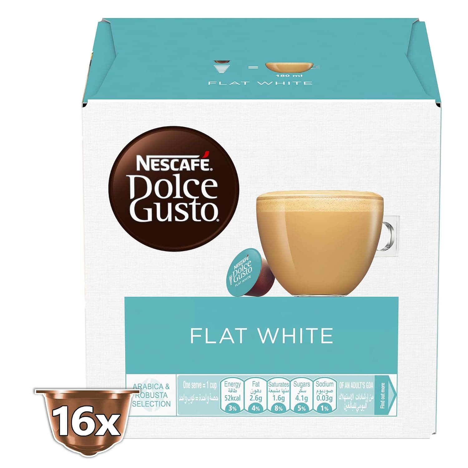 Nescafe Dolce Gusto Flat White Coffee Capsules -16 Capsules