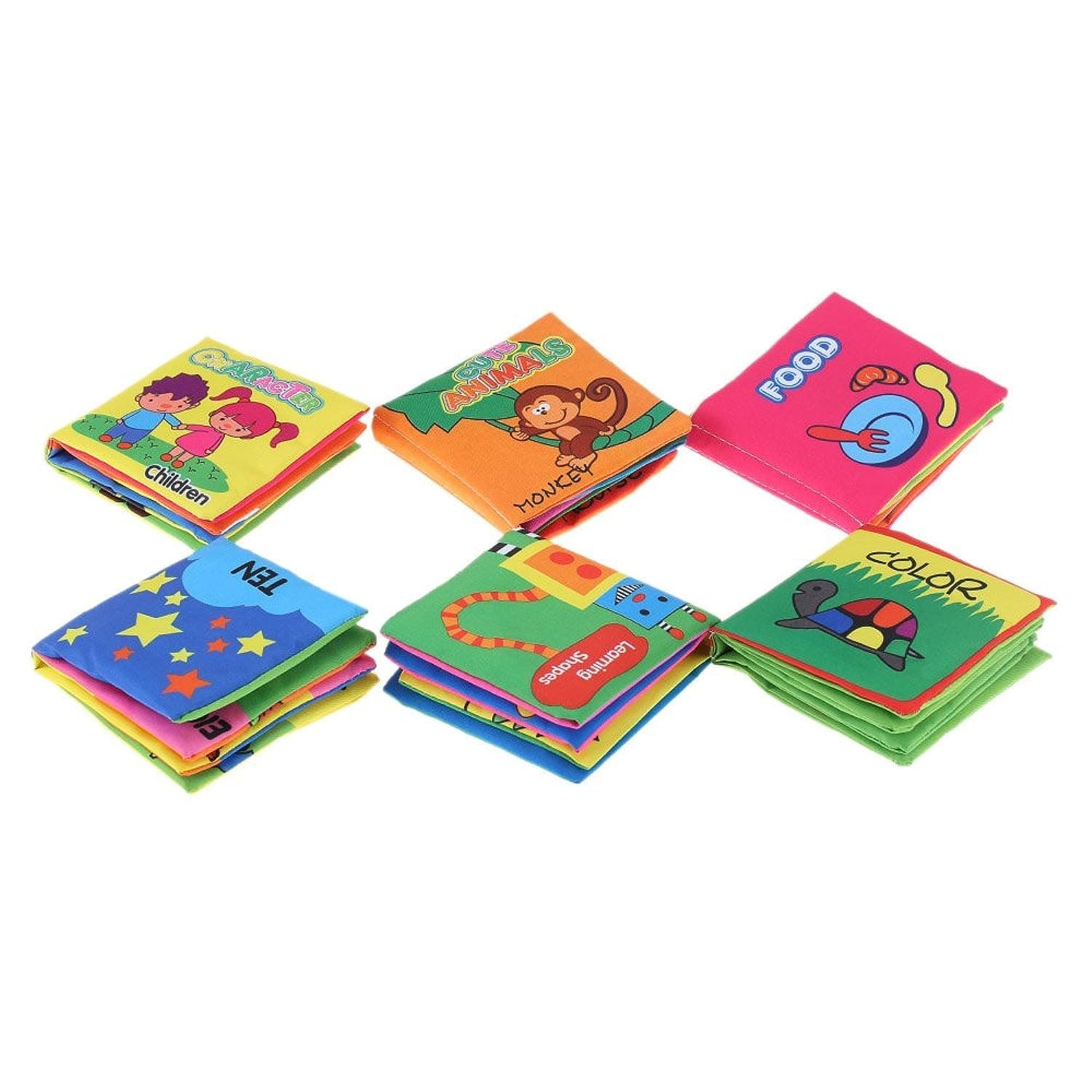 Baby's First Non-Toxic Fabric Book 6Pcs Washable Soft Cloth Book Early Education Intelligent Toy for Infant Toddler Kids Learning