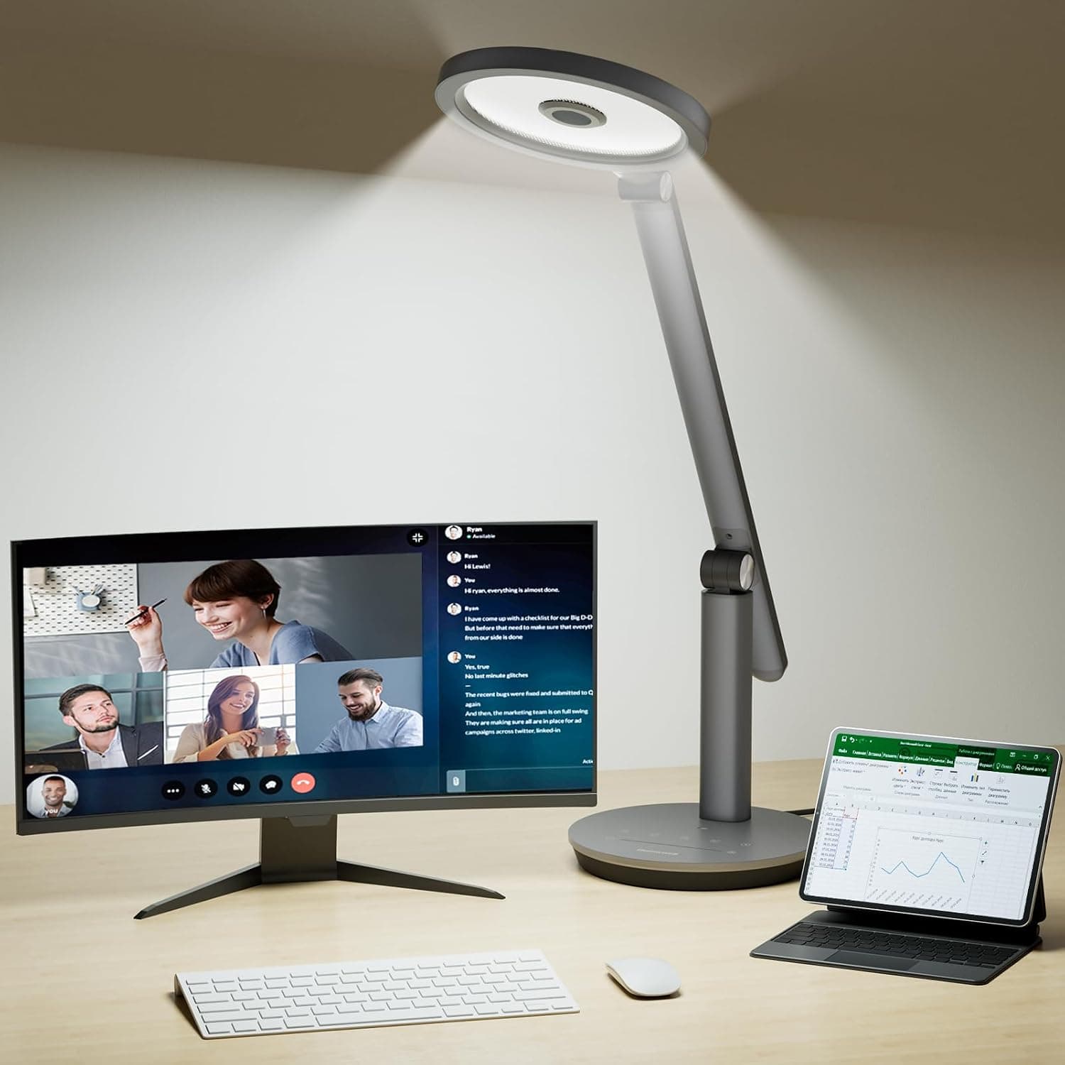 Honey well H6 Sunturalux Desk Lamp, 800LM Dimmable Desk Lamp with Timer, Touch Control Table Lamps for Circular Webcam, Study, Bedroom | Sunturalux CRI≥97, RG0 Low Blue Light, Flicker-Free, 800LM Dimmable with Timer for Webcam, Study, Office & Bedroom