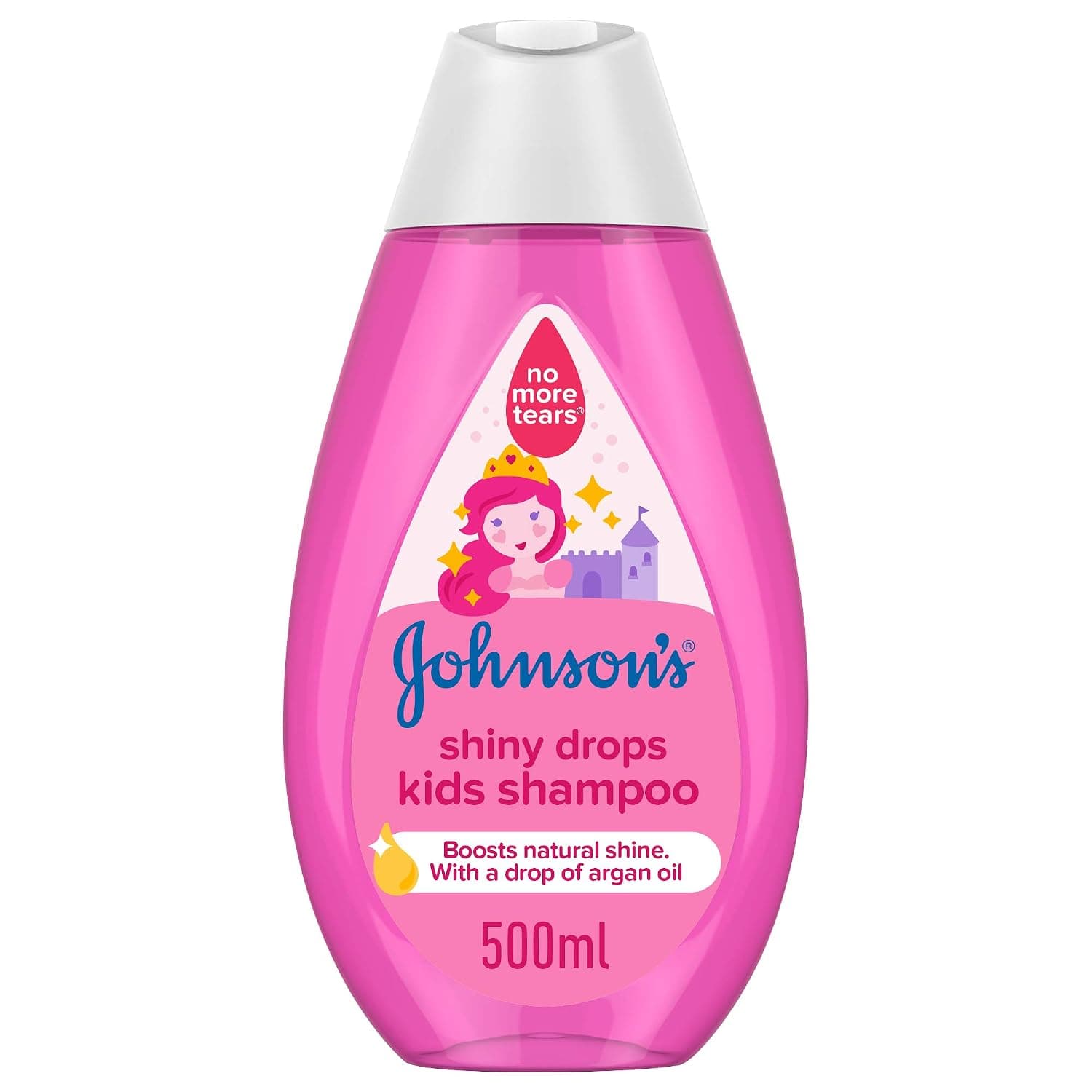 Johnson's Shiny Drops Kids Shampoo, with a Drop of Argan Oil, Boosts Hair’s Natural Shine, No More Tears Formula, Dye, Sulfate & Alcohol Free, Hypoallergenic, Dermatologically Tested, 500ml