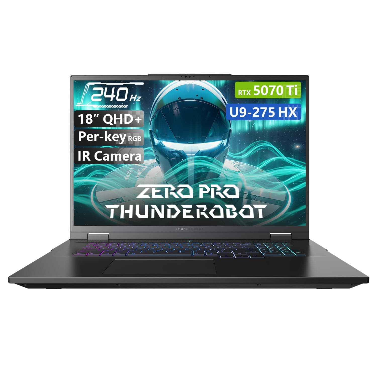 Thunderobot Zero 18 Pro 5070 Ti Gaming Laptop, 18" QHD+ 240Hz Hummingbird Display, Core Ultra 9 275HX, GeForce RTX 5070 Ti, 32GB DDR5, 2TB SSD, Per-Key RGB, FHD IR Camera, Wi-Fi 6E, Win 11 Home