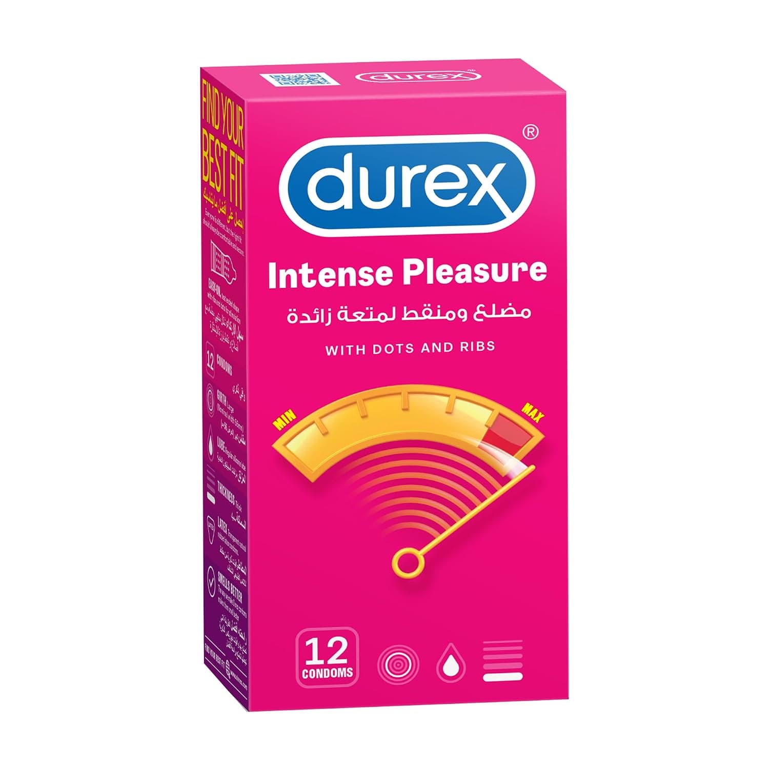Durex Intense Pleasure Condoms for Men with Dots and Ribs - 12 Pieces