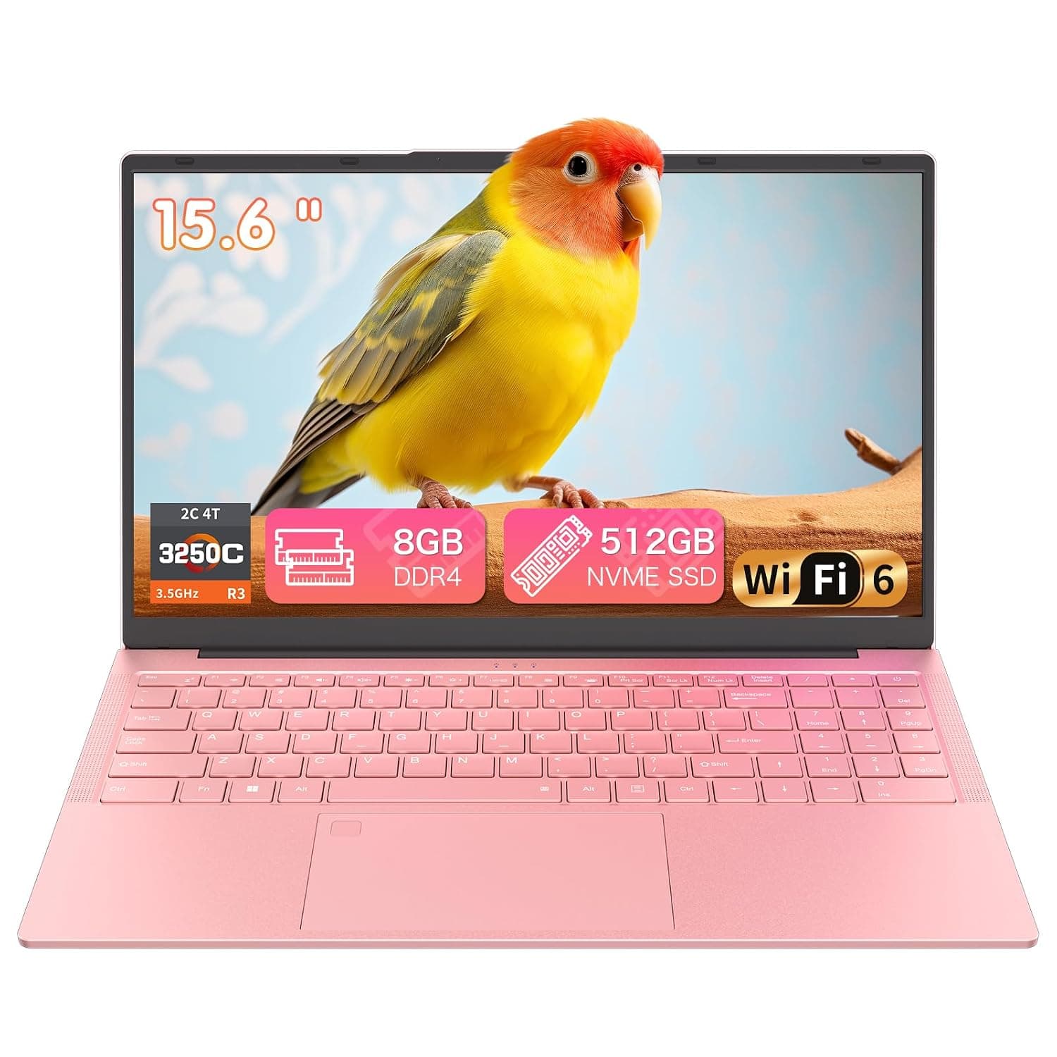 Auusda 2026 Traditional Laptop Computer for Students & Work, 15.6", 3250C Ryzen 3 Processor, WiFi 6, BT 5.3, Backlit Keyboard, Fingerprint, Dual USB Type-C, Win11 Pro, 8GB RAM, 512GB NVMe SSD, Pink