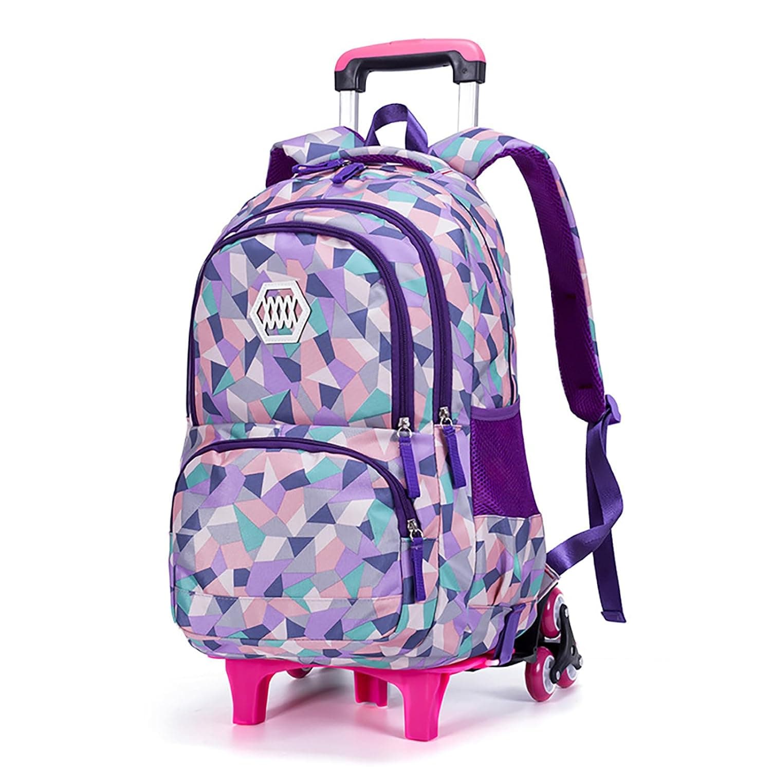 Jorunb Student School Bag,Trolley School Backpacks for Boys Girls,Student Bags kids with Wheels,Oxford Cloth Large Capacity Bags,Breathable Pressure Reducing,Ergonomic,Easy Pull Climb Stairs