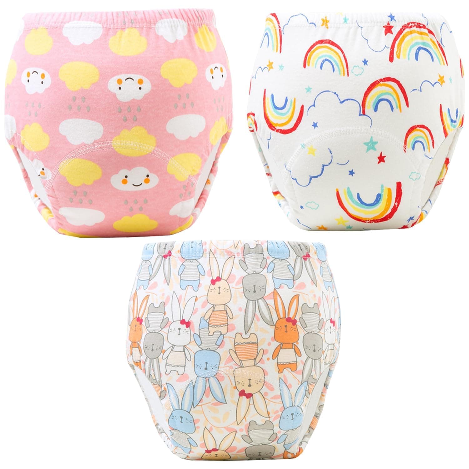 3PCS Baby Potty Training Pants, Yakiter Breathable Potty Training Underwear, Toddler Training Underwear for 0-3 Years Boy and Girls Strong Absorbent Cotton Training Pants (L, Girl)