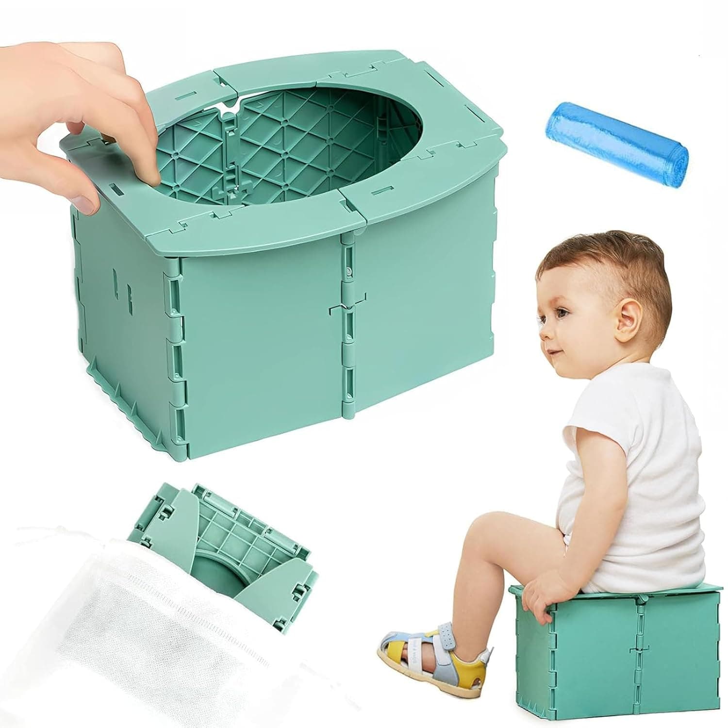 Portable Potty Seat for Toddler, Reusable Foldable Travel Potty Training Toilet Seat with Cleaning Bags for Outdoor Camping, Travel, Kids Toddler Travel Potty Seat