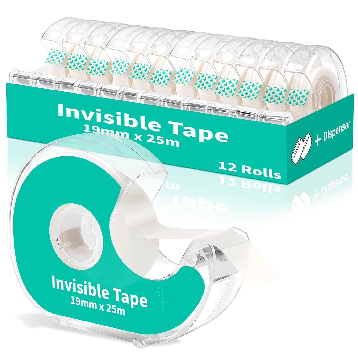 Invisible Clear Tape Bulk with Dispenser,12 Pack Transparent Tapes Frosted Writable, Bulk Tape Rolls 7/10 X 1000 Inches School Home Office Supplies for Gift Paper Wrapping, Art Craft, Labeling
