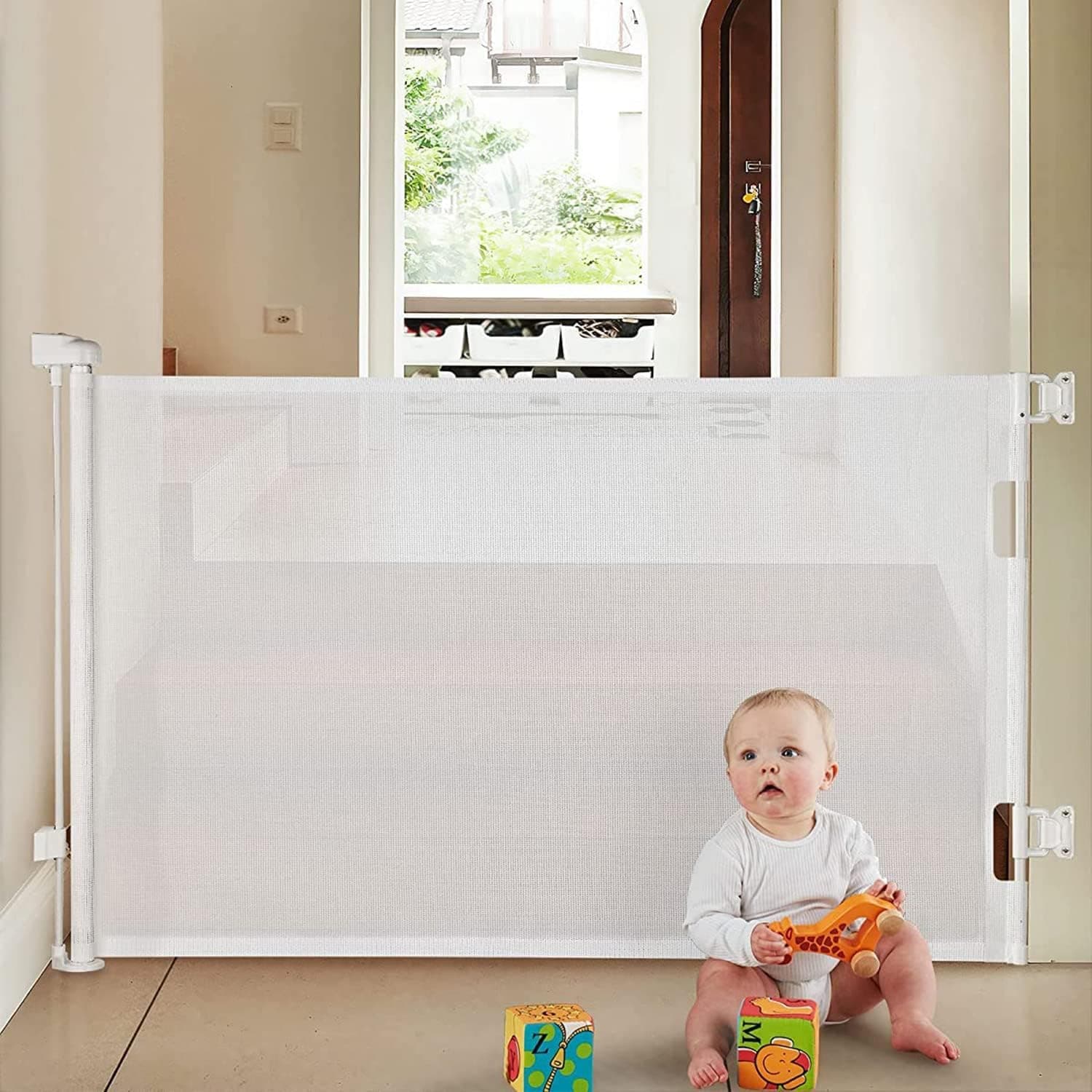 Retractable Baby Gates for Stairs, Mesh Safety Gate 86cm Tall, Extends to 300cm Wide(Need to Punch), Extra Wide Dog Gate, Child Safety Gate, for Doorways, Hallways (300 * 86cm)