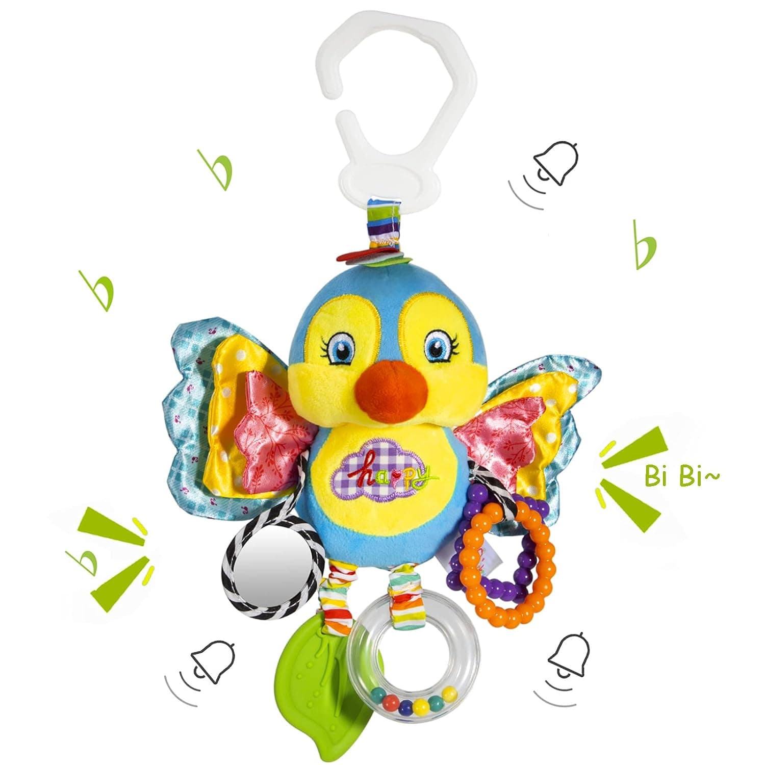 Baby Stroller and Car Seat Toys for Infant - Hanging Rattle Teether Clip on Soft Plush Baby Toys for Boys and Girls 3-12 Months