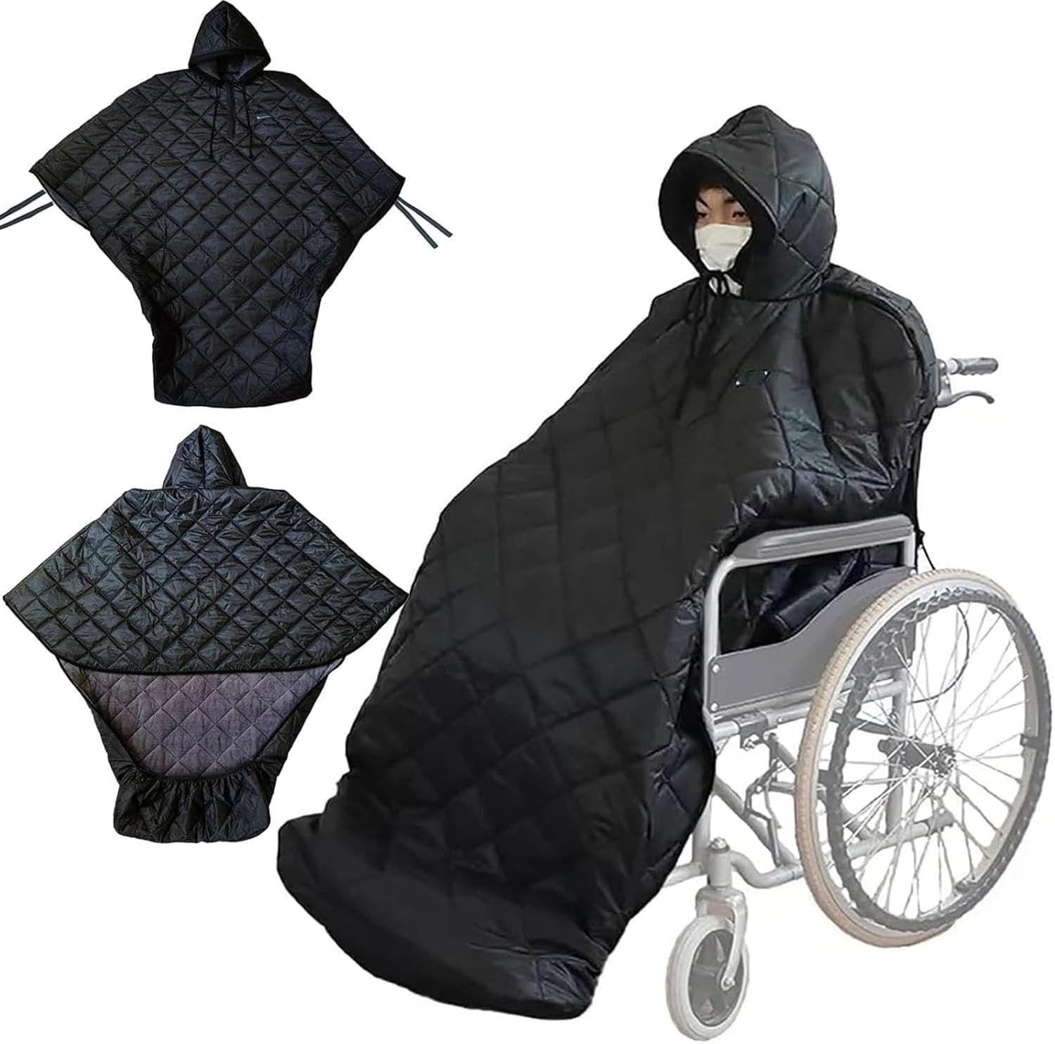 Winter Wheelchair Full Body Warm Blanket, Waterproof Windproof Fleece Lined Wheelchair Cosy Cover with Hood Rain Coat Poncho Cover for Women and Men Wheelchair Blanket(Small)
