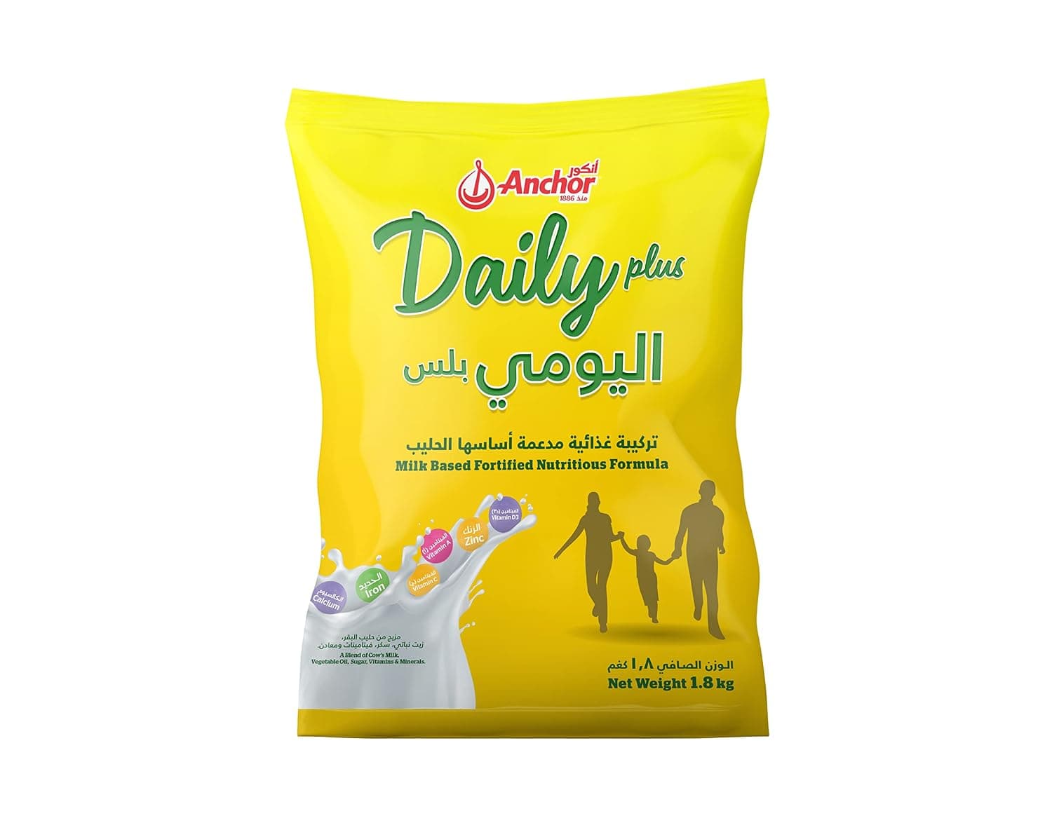 عبوة حليب ديلي بلس من انكور، 1.8 كجم