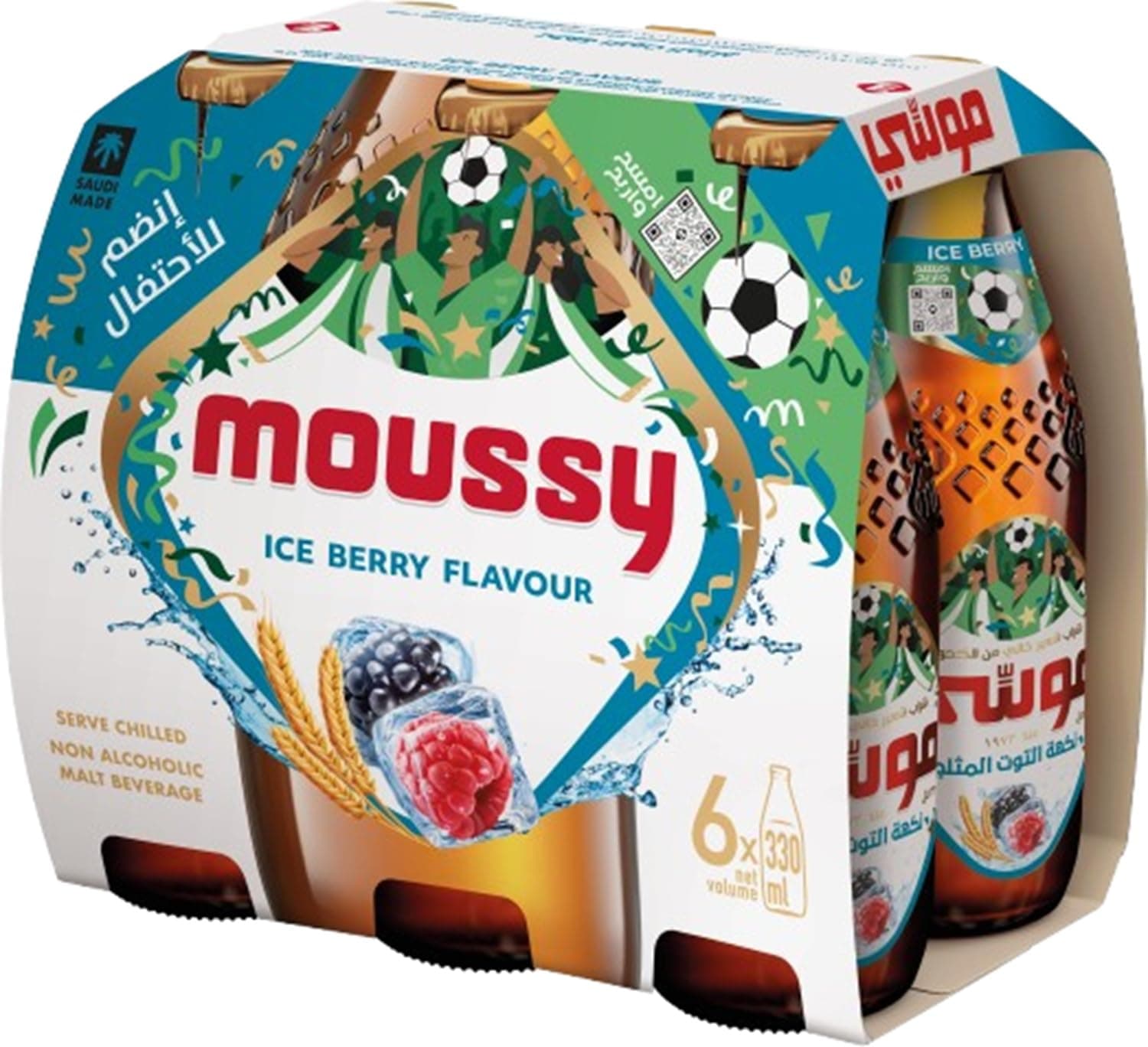 Moussy Ice Berry Non-Alcoholic Malt Beverage, 6 x 330 ml (Pack Size) Package design may vary