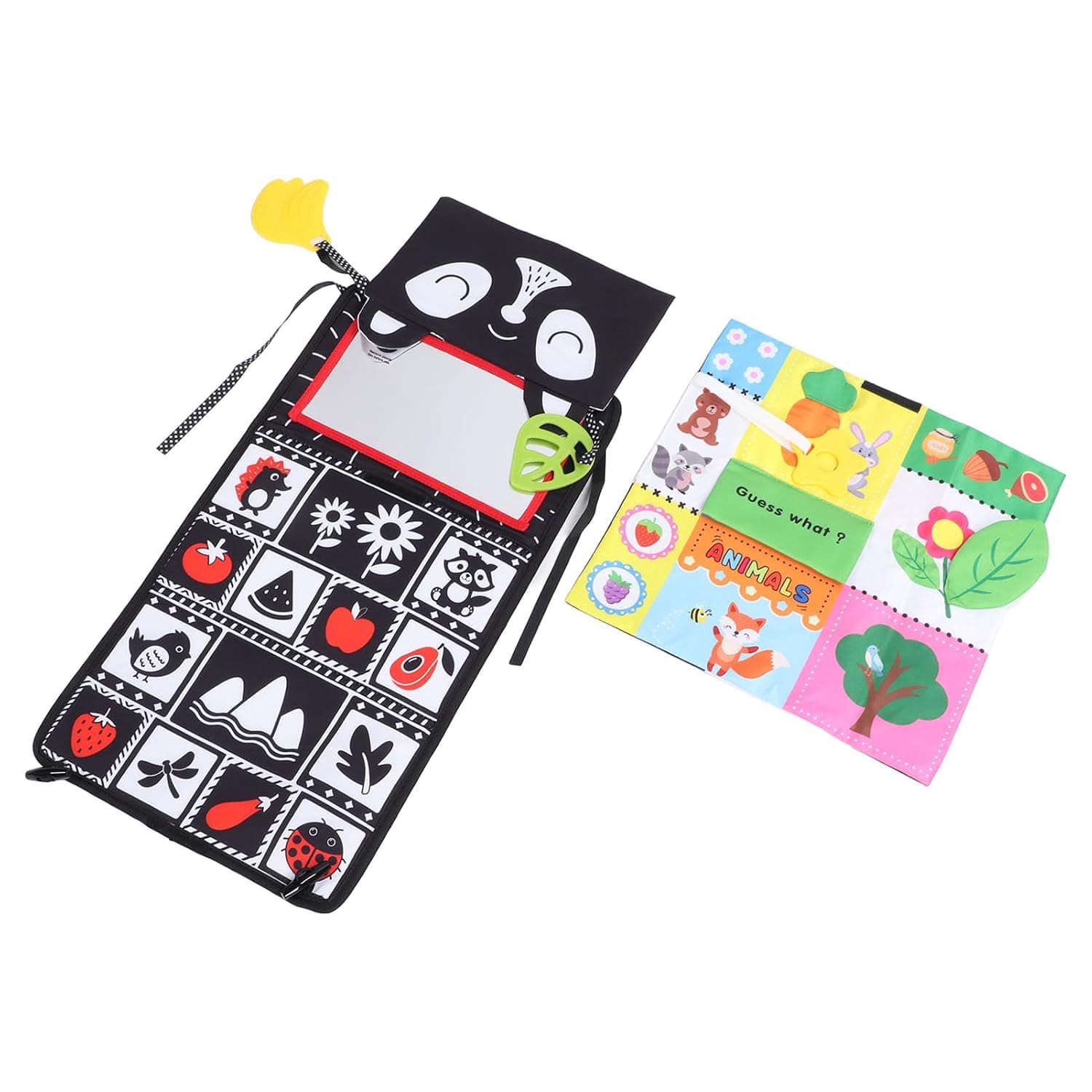 Baby Mirror, Soft Safe Polyester Crinkle Paper Foldable High Contrast Tummy Time Mirror, Baby Toy with Illustrated Book for Newborn Infants Cognitive Development