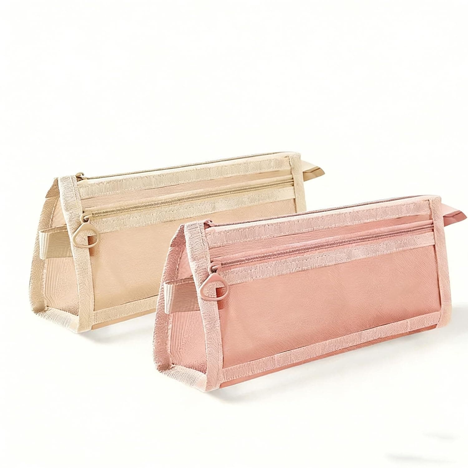 Two Pack Double Layer Large Capacity Mesh Pencil Case Supplies Organizer Transparent Zipper Bag Office Use