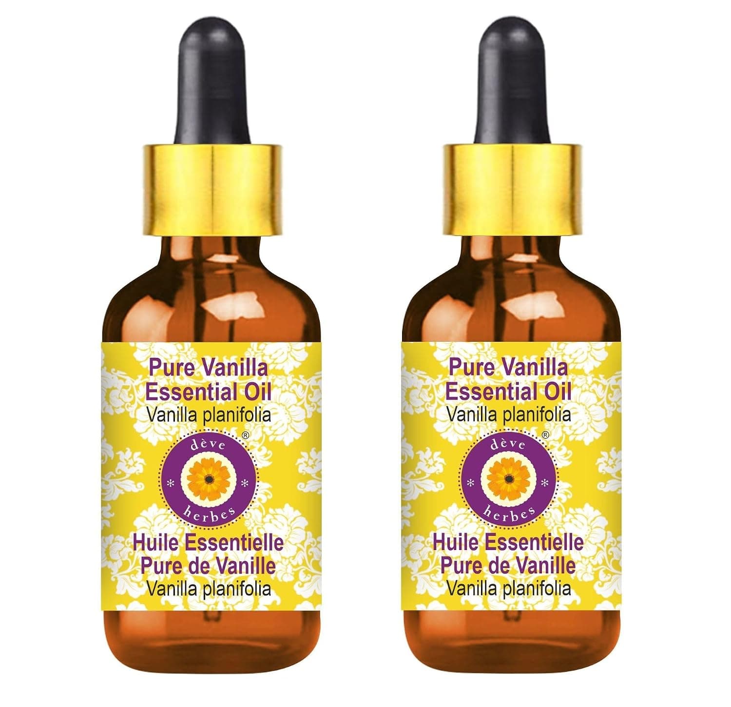 Deve Herbes Pure Vanilla Essential Oil (Vanilla planifolia) Steam Distilled With Glass Dropper (Pack of Two) 100ml X 2 (6.76 oz)