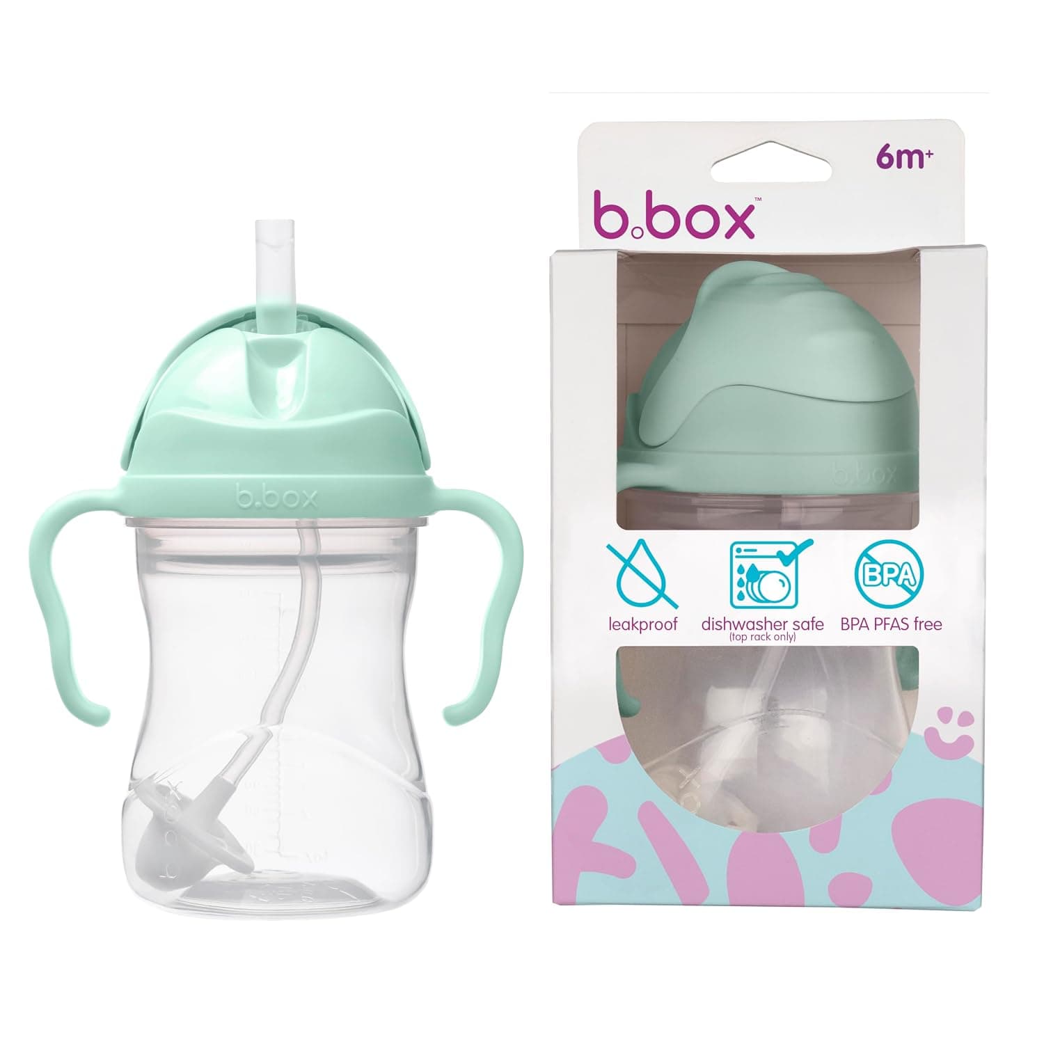 b.box Sippy Cup with Fliptop Straw, Drink from any Angle | Weighted Straw, Spill Proof, Leak Proof & Easy Grip | BPA Free, Dishwasher safe | For Babies 6m+ to Toddlers (Pistachio, 8 oz)