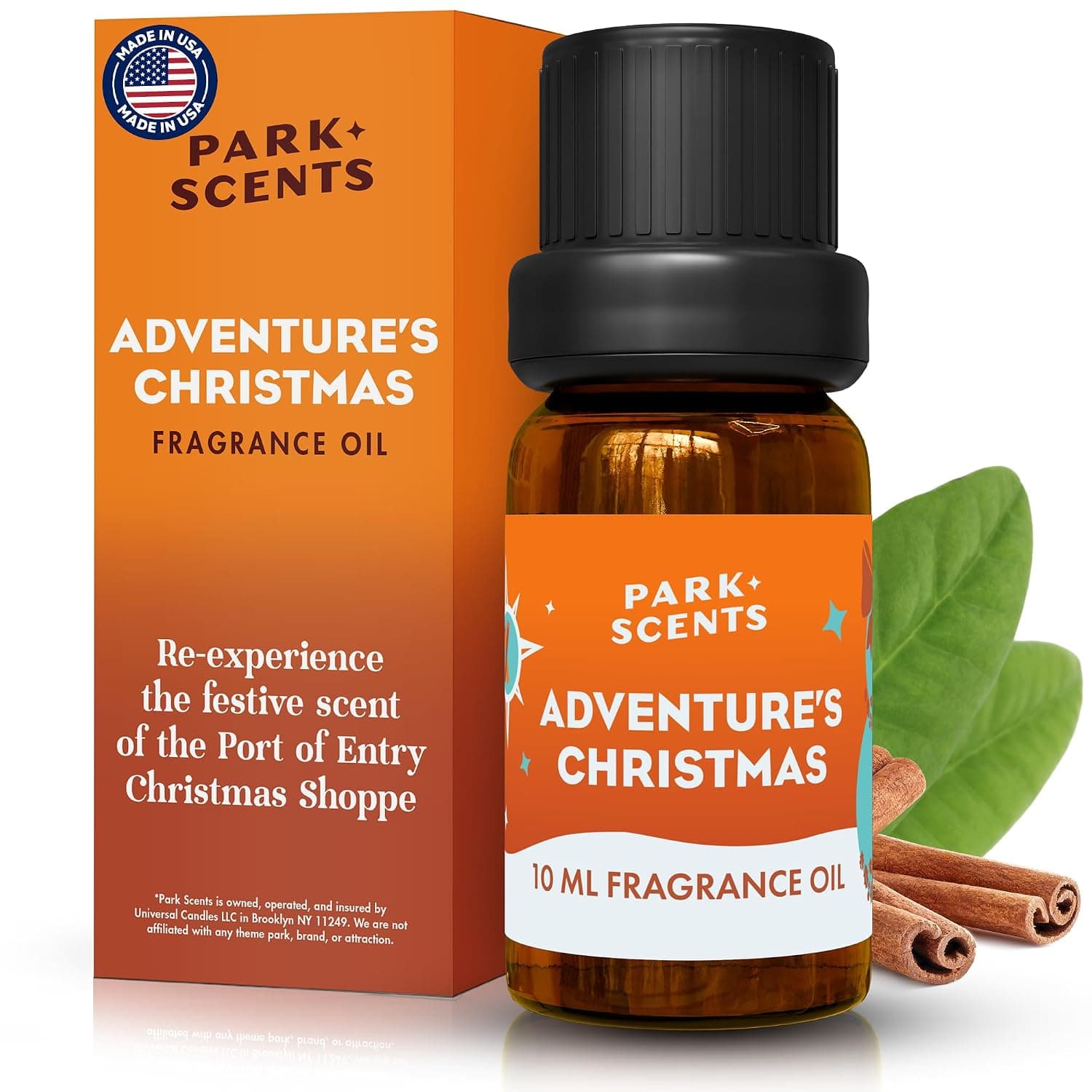 Park Scents Adventure's Christmas Fragrance Oil – Theme Park Winter Holiday Xmas Christmas Essential Oils for Diffuser with Cinnamon Bark, Sweet Accord, White Spice, Clove Leaf – Made in USA (10ml)