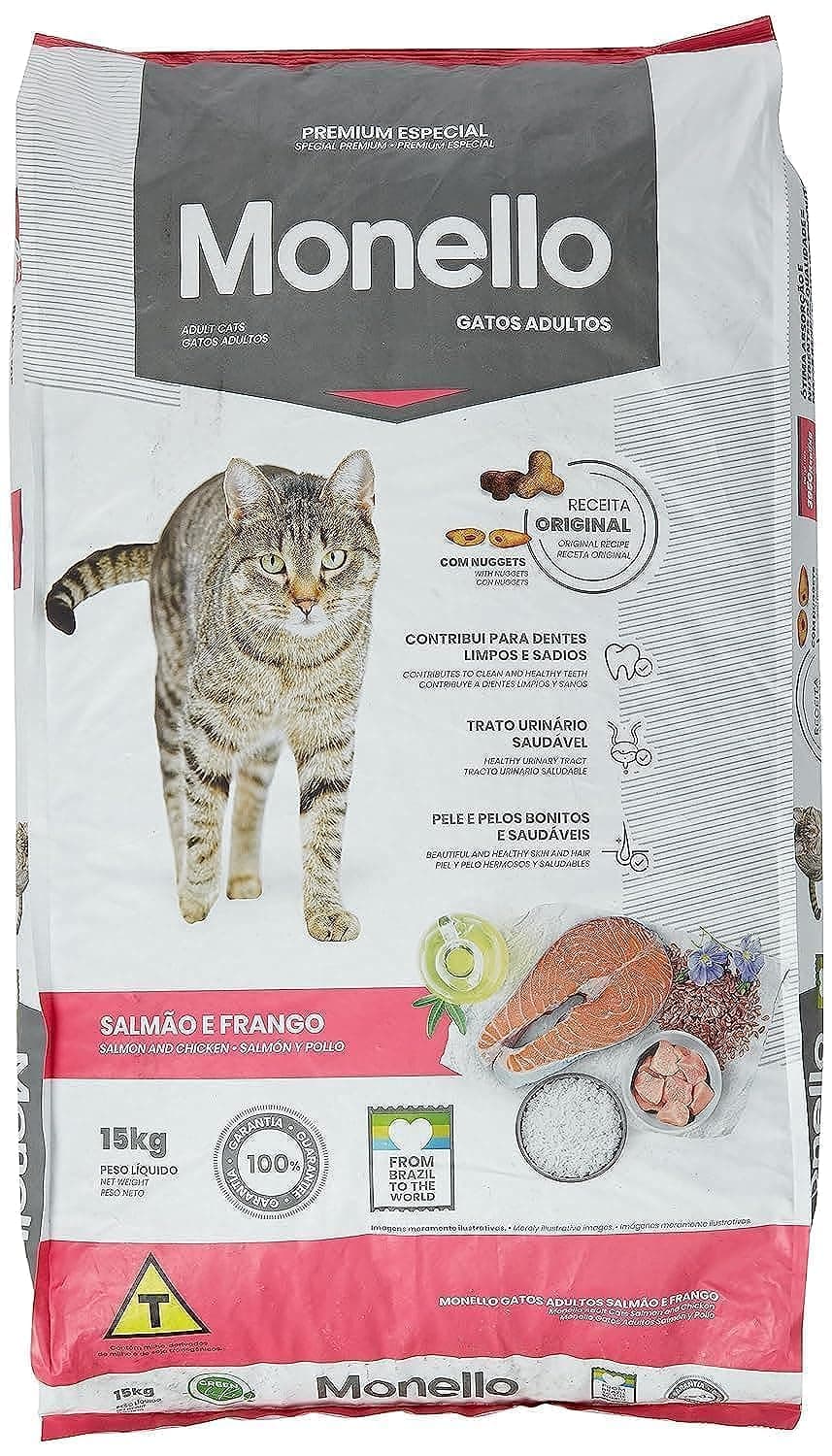 Monello Special Premium Adult Cat Food 15kg – Salmon and Chicken Recipe – High Protein 31% – Healthy Urinary Tract & Shiny Coat Formula – Original Recipe with Nuggets