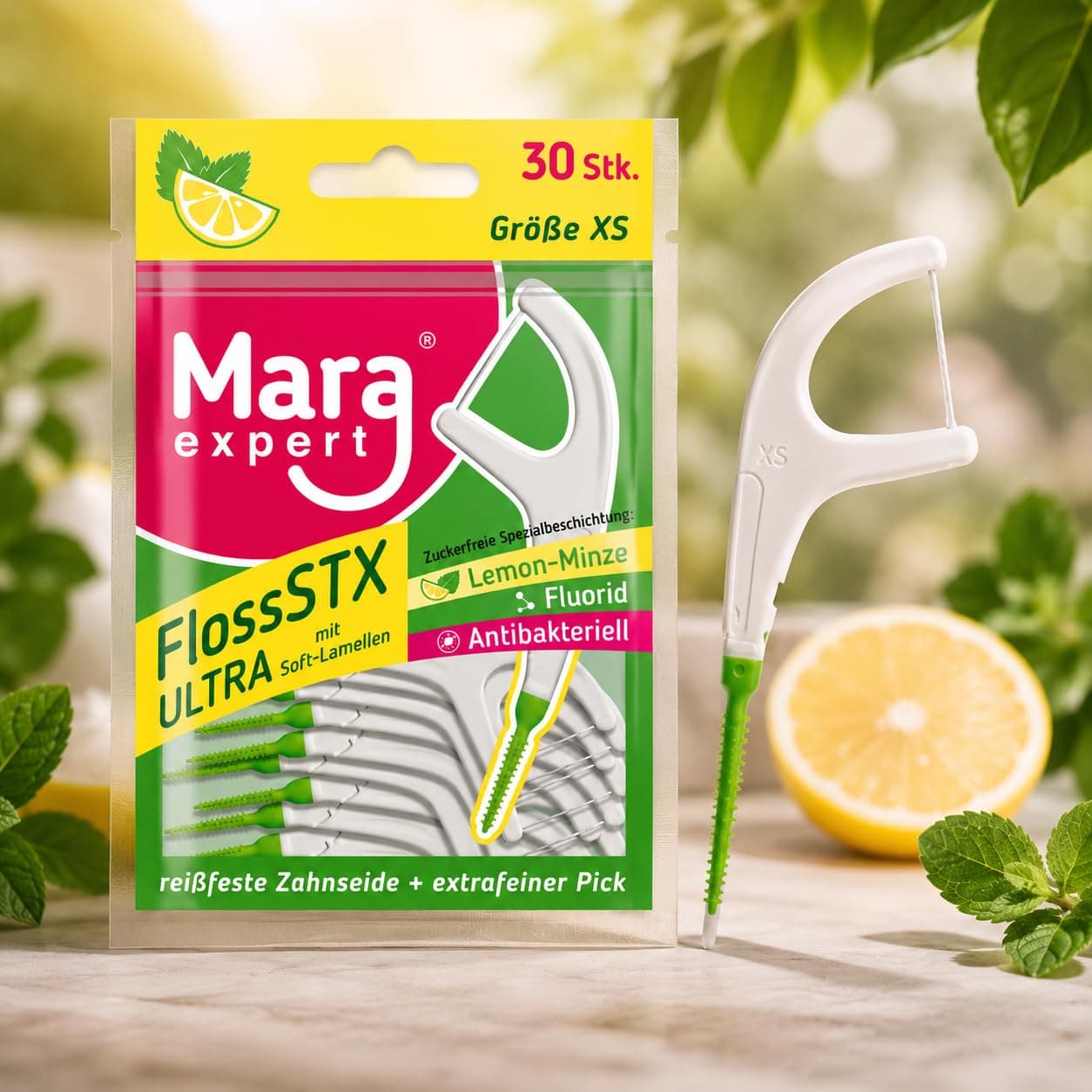 Mara Expert FLOSS STXX / Dental Floss Stick with Fluoride and Antibacterial Effect, Pack of 30, Interdental Cleaner & Care