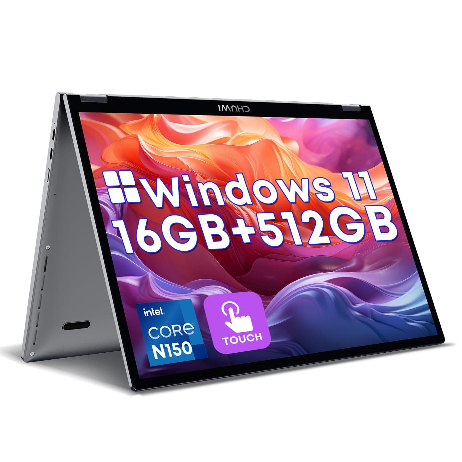 CHUWI MiniBook X 2-in-1 Laptop, Intel N150(Beats N100/N95),16GB RAM 512GB SSD, 10.51" Windows 11 Touchscreen Laptops, FHD 1920 * 1200 IPS, Backlit Keyboard, WiFi 6, BT5.2, Fan