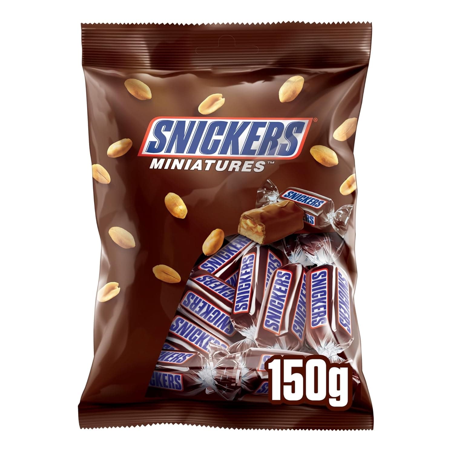 Snickers Miniatures Original Chocolate 150 g, Chocolate Bag, Milk with Roasted Peanuts, Nougat and Caramel