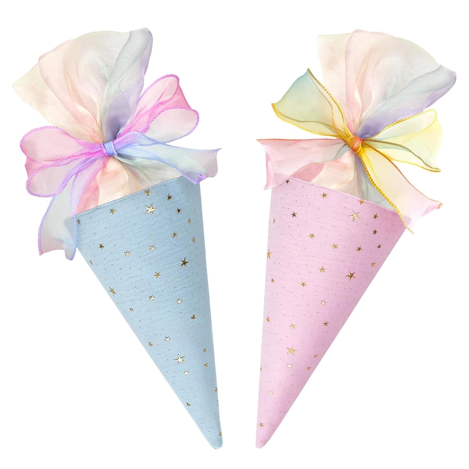 Pack of 2 Siblings School Cone, Gift Bag School Cone, Sugar Bag for School Enrolment, Gift Wrapping School Cone for Boys and Girls (Blue/Pink)