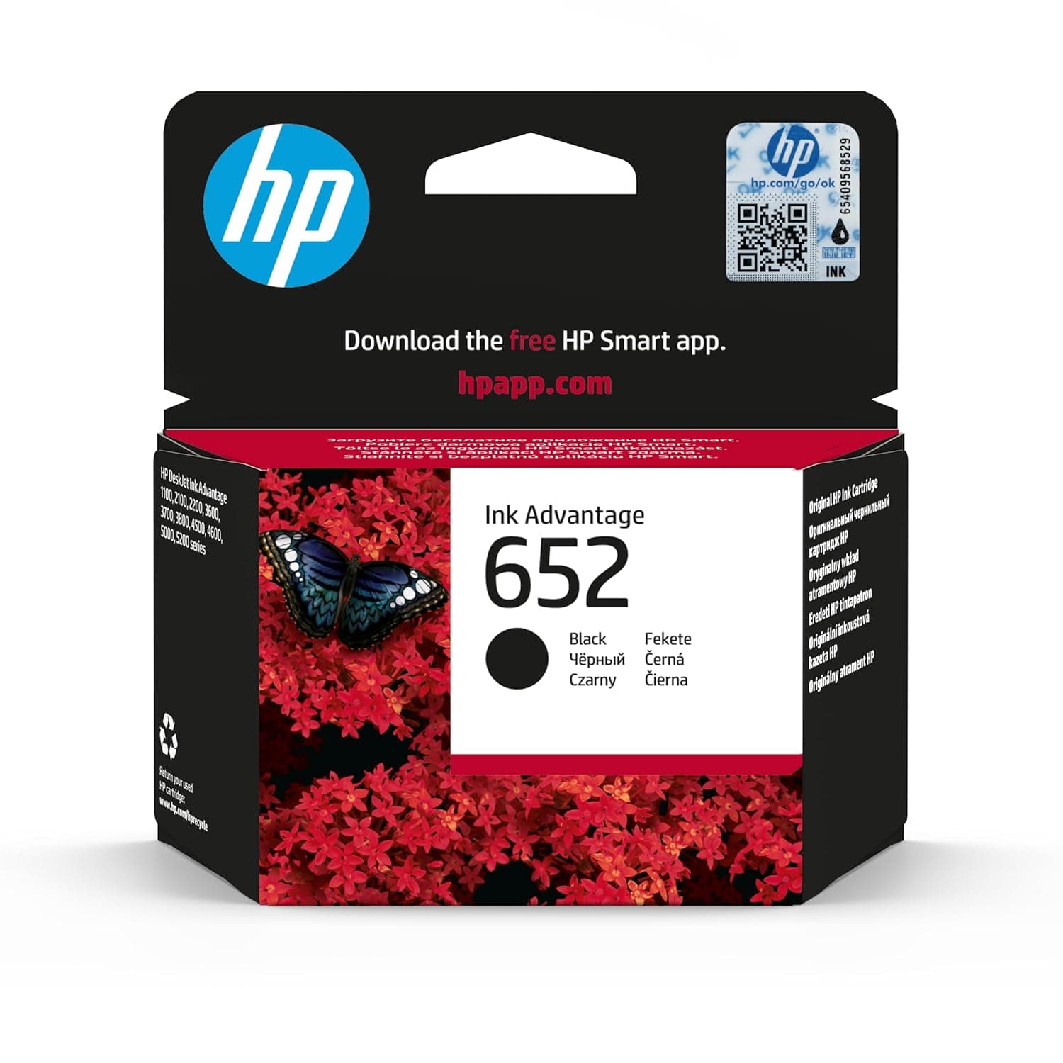 HP 652 Ink Advantage Cartridge, Black - F6V25AE