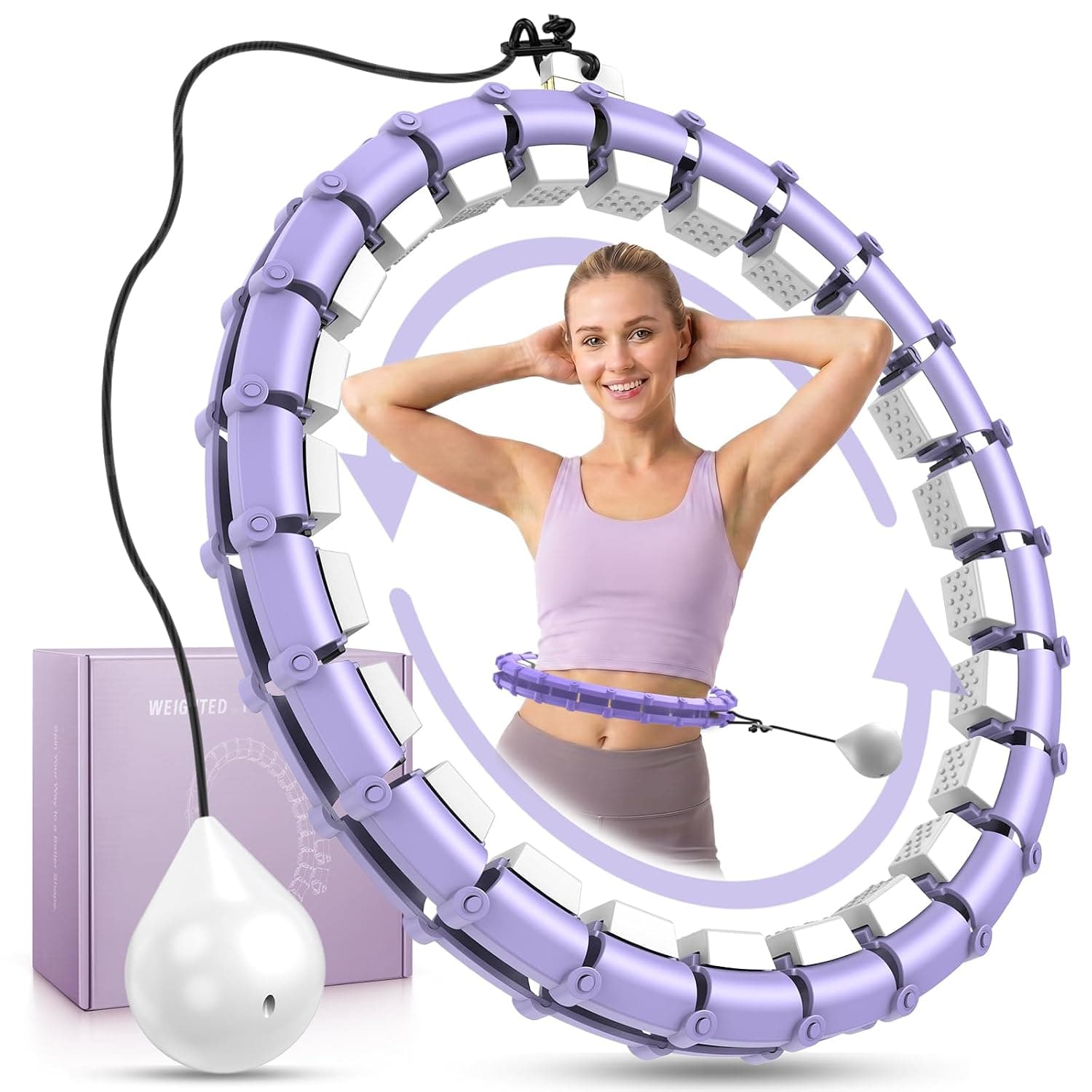 Weighted Fitness Hoop for Adults, 47 Inch Plus Size Adjustable Infinity Ring, 24 Detachable Links, Quiet Waist Exercise Hoop for Women Beginners, Core and Weight Loss Home Workout