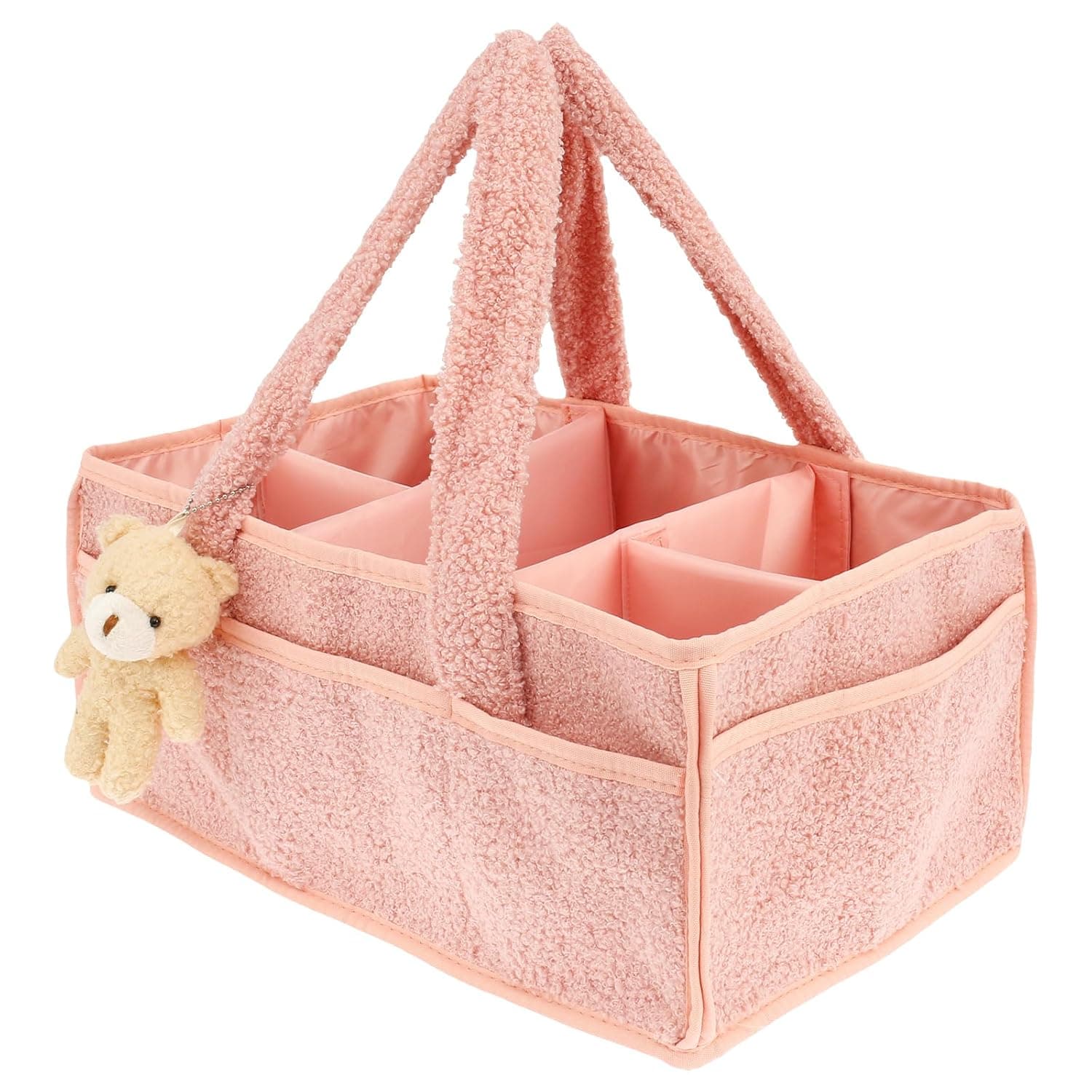 Baby Nappy Caddy Organiser with Removable Dividers Portable Baby Diaper Caddy Felt Nursery Storage Baskets Baby Wipes Bag Newborn Essentials Gifts for Mum, Baby Boy, Baby Girl (Pink)