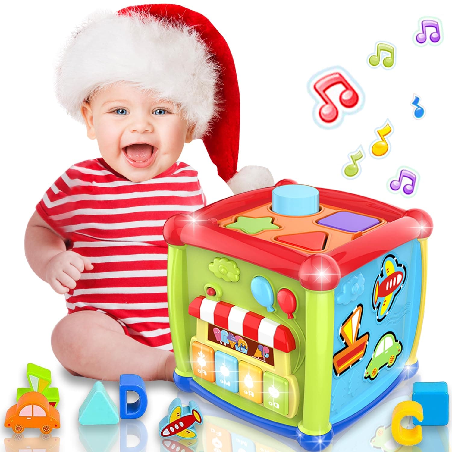 Baby Toy 1 Year 6-in-1 Learning Toy Activity Cube Motor Skills Cube Kids Toy 1 Year 12 18+ Months Shape Sorting Piano Music Children Baby Toy Gift for 1 2 Years Boys Girls