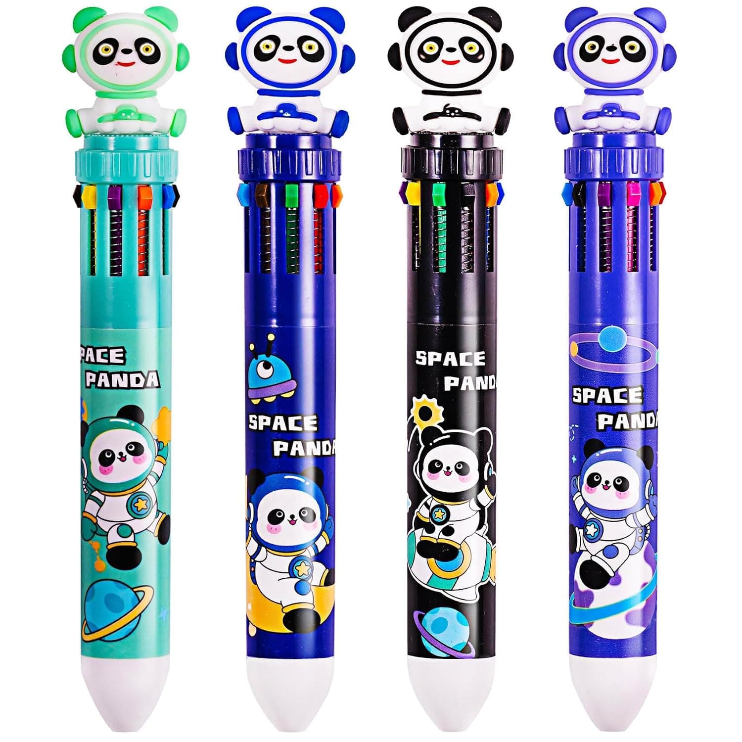 YelaJoy 4 PCS Multicolor Ballpoint Pen, 10-in-1 Retractable Colorful Ink Pens for School Office Supplies, Cartoon Animal Writing Tool, Rainbow Stationery Gifts for Students and Children