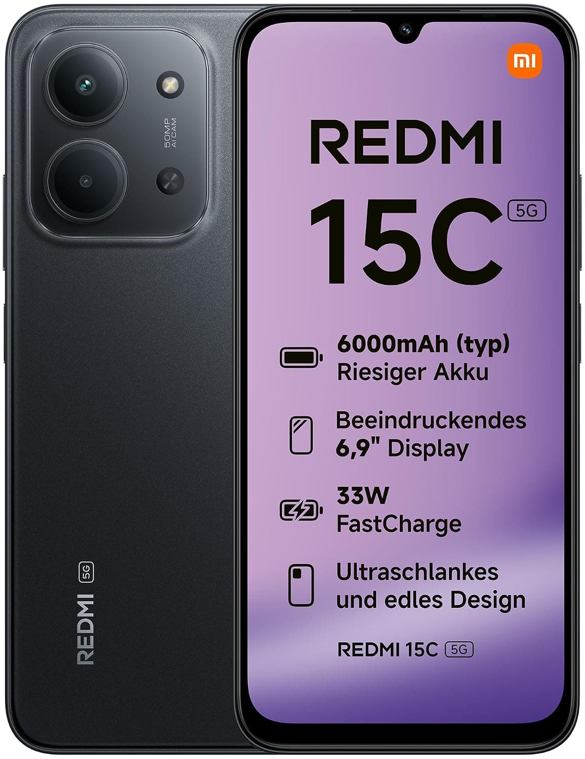 Xiaomi Redmi 15C Dual-SIM 128GB ROM + 4GB RAM (GSM Only | No CDMA) Factory Unlocked 5G Smartphone (Midnight Gray) - International Version