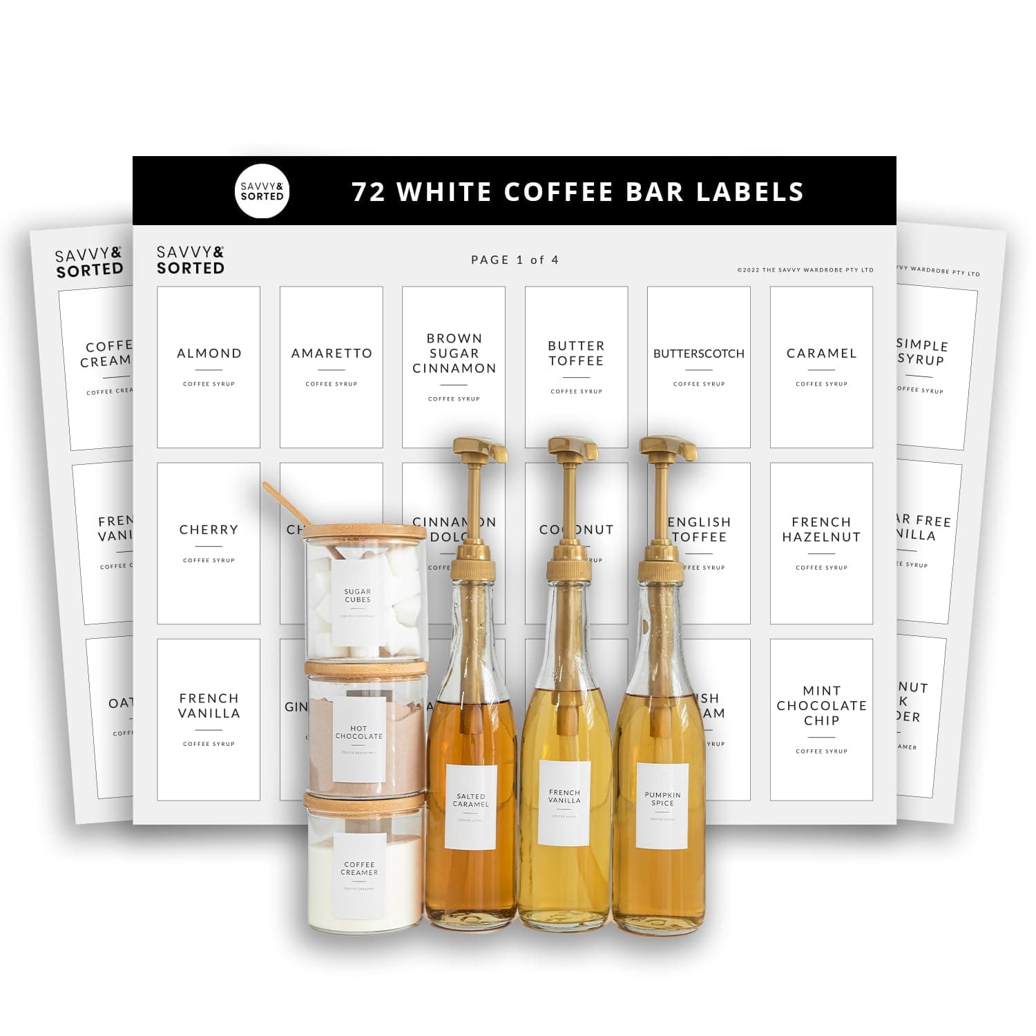 Coffee Bar Essentials Coffee Labels Stickers - 72 Coffee Syrup Labels Coffee Station Organizer - Coffee Labels for Coffee Bar Accessories Gifts Coffee Bar Organizer Coffee Essentials