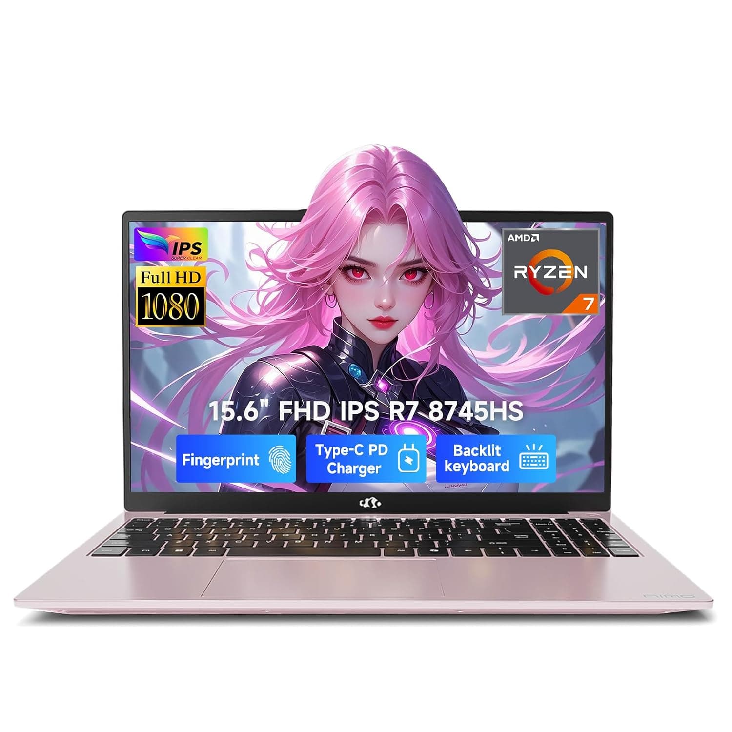 NIMO 15.6" FHD-Business-Laptop, 8 Cores Ryzen 7 8745HS 16GB RAM 512GB SSD (Up to 4.9GHz, Beat R9 7940HS), Radeon-780M, 100W Fast PD for Creators & Professionals Work/Gaming, 2-Year Warranty
