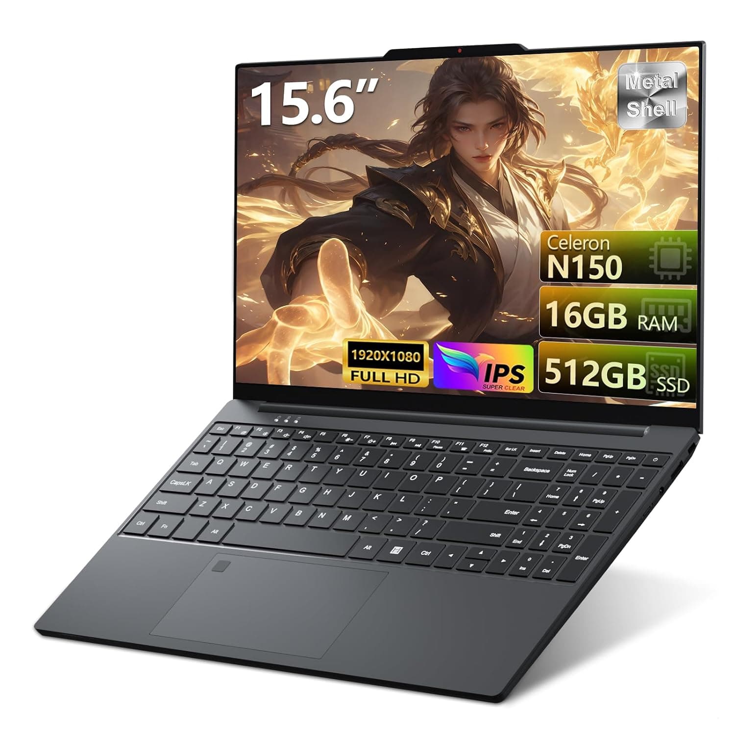 2026 Laptop, Laptop Computer with Twin Lake N150 CPU, Lap top PC with 16GB DDR4 512GB SSD, 15.6" IPS 1080P, Backlit KB Fingerprint, Win 11 Pro, Mini HDMI, Metal Body, Portable Laptops for Work Study