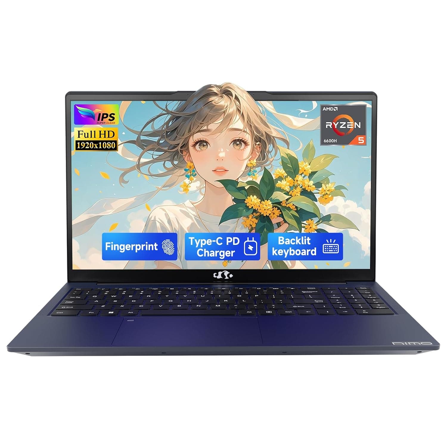 NIMO 15.6" IPS FHD-Gaming-Laptop, 8 Cores Ryzen 7 6800H 32GB DDR5 RAM 2TB SSD (Beat i7-12700H, Up to 4.7GHz) Radeon 680M GPU-Computer with 100W Type-C Backlit Keyboard, Fingerprint