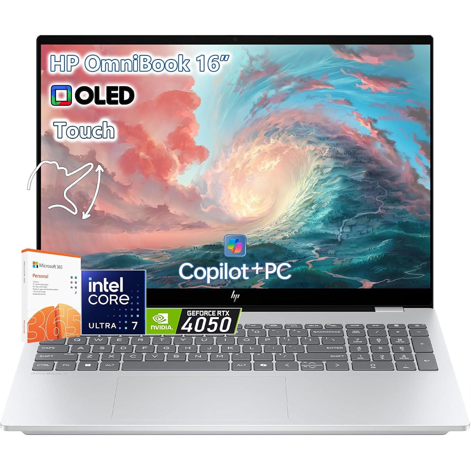 HP OmniBook 7 Touchscreen Laptop -16inch OLED 120Hz -Intel Ultra 7 255H Beat AMD Ryzen 9 8945H -RTX 4050 -Windows 11 Pro Office 365-32GB RAM -1TB SSD -Business College - Computadora Portátil Copilot