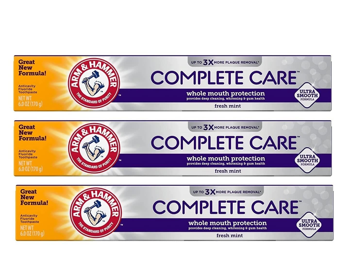 ARM & HAMMER Complete Care Fluoride Anticavity Toothpaste, Fresh Mint 6 oz (Pack of 3)