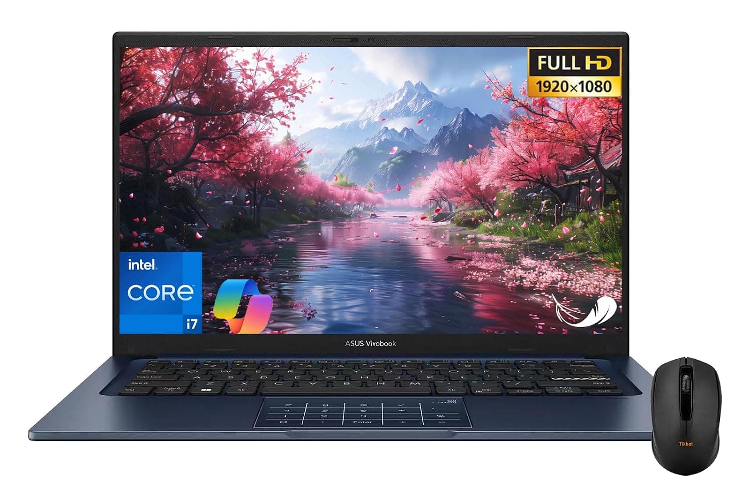 ASUS Vivobook 14" Laptop - FHD (1920 * 1080) - Intel Core i7-1355U - 10 Cores - Intel UHD Graphics - Copilot - Privacy Camera - Windows 11 Home - w/Wireless Mouse (12GB RAM | 512GB SSD)