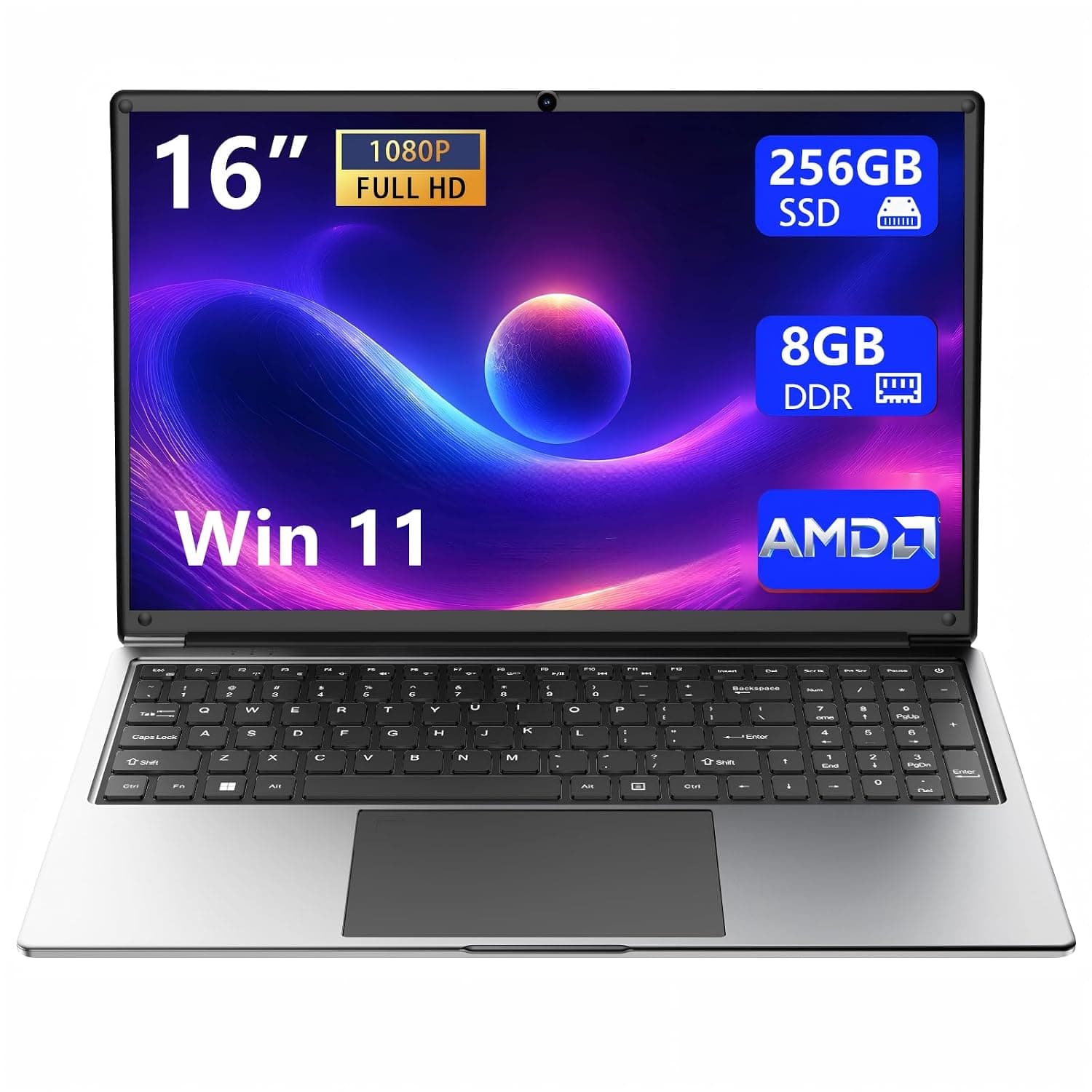 Morostron Laptop 16-inch 8GB DDR 256GB SSD Portable Laptop Computer, Expandable to 1TB, AMD A9-9400 Radeon R5 CPU up to 3.2 GHz, 9000mAh Battery, Numeric Keypad, USB 3.0, Dual-