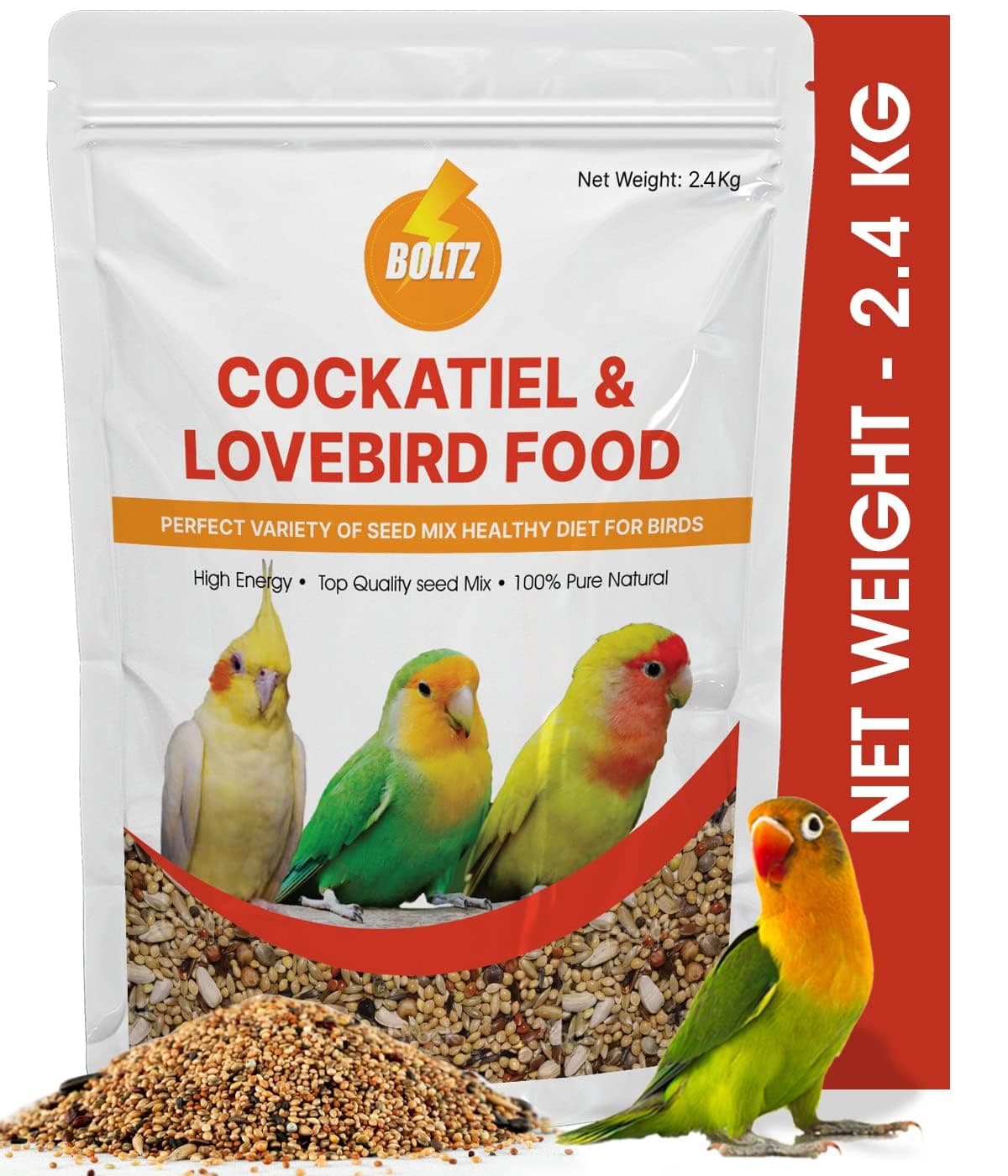 Boltz Adult Bird Food for Cockatiel & Lovebirds Mix Seeds, Canary Seed, Sunflower seed (2.4 KG),Pack of 1