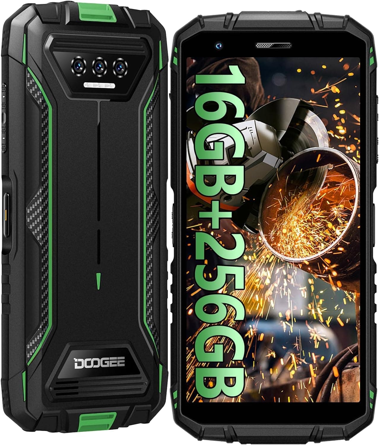 DOOGEE S41 Max triple defence smartphone, 16 GB + 256 GB, 6300 mAh battery + 10 W fast charge, 5.5-inch IPS FD+, 13 MP triple AI camera, Android 13, NFC/GPS (Green)
