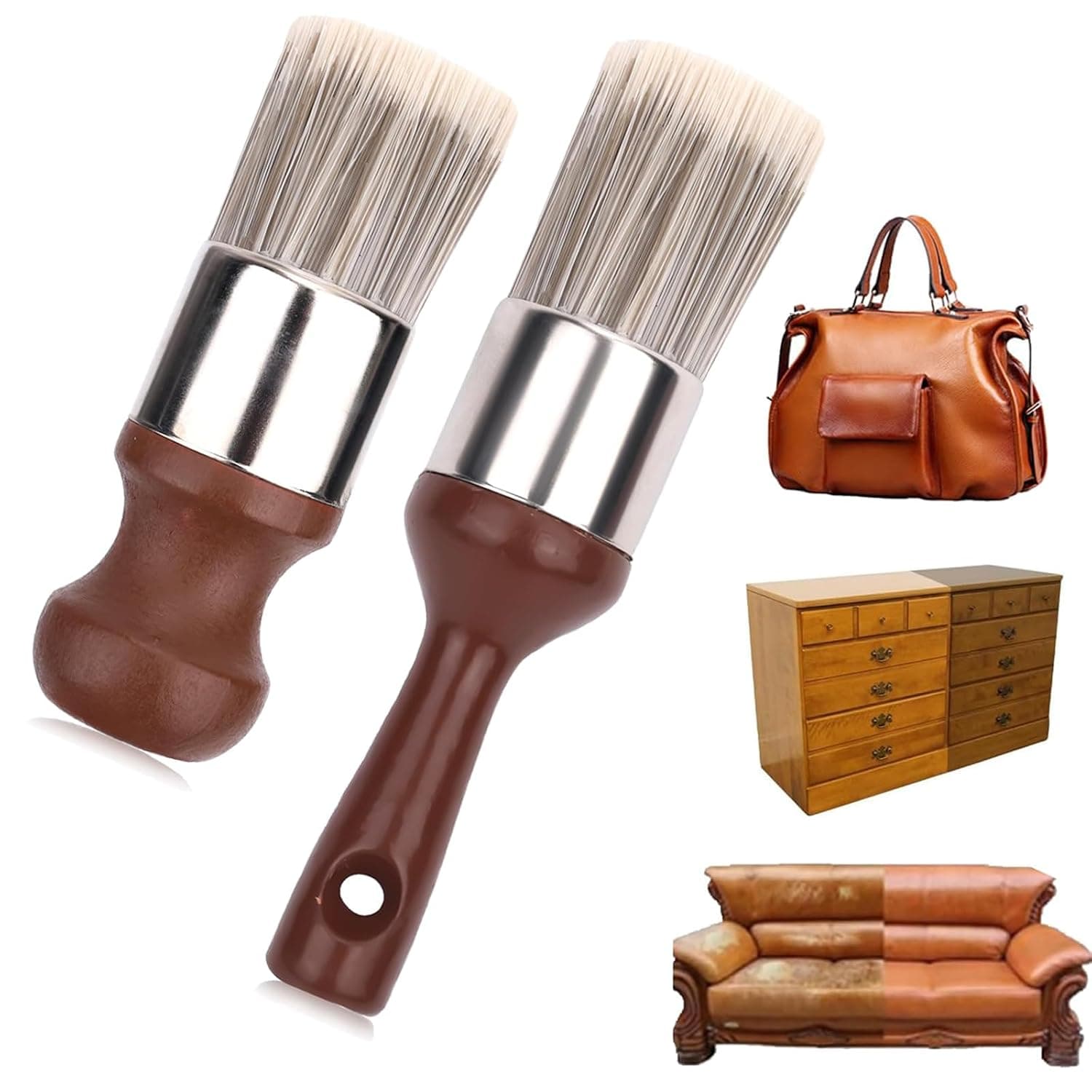 2 PCS Salve Brush for Furniture, Multi-Purpose Leather Wood Restoration, Soft Nylon Bristles Applicator, for Car Seats, Jackets, Shoes, Durable Easy-Clean Care Tools