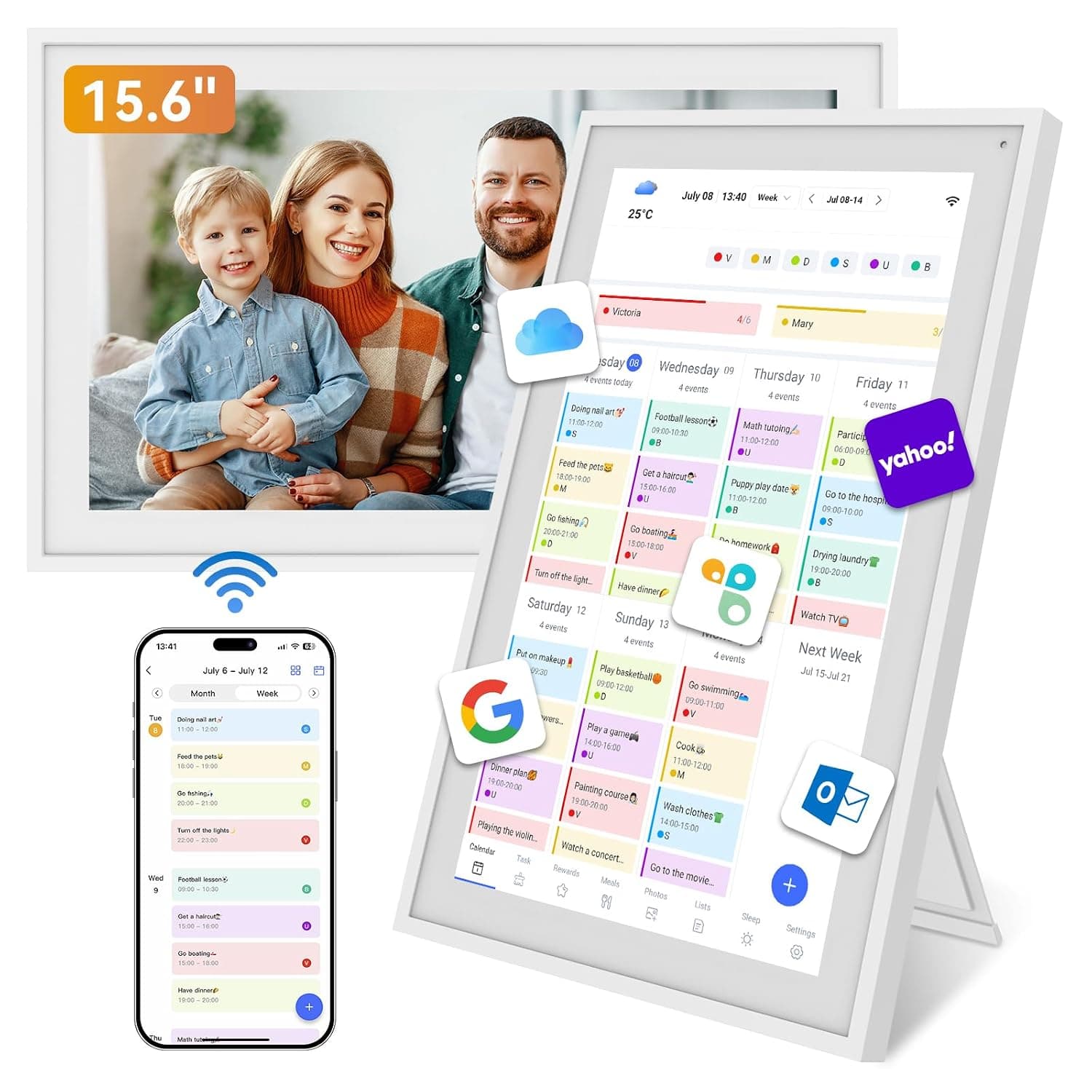 Digital Calendar, 15.6" Smart Wall Touchscreen Interactive Display for Family Schedules, Chore Charts, Achievement Rewards Multi-Phone Two-Way Sync Wall Planner Digital Photo Frame