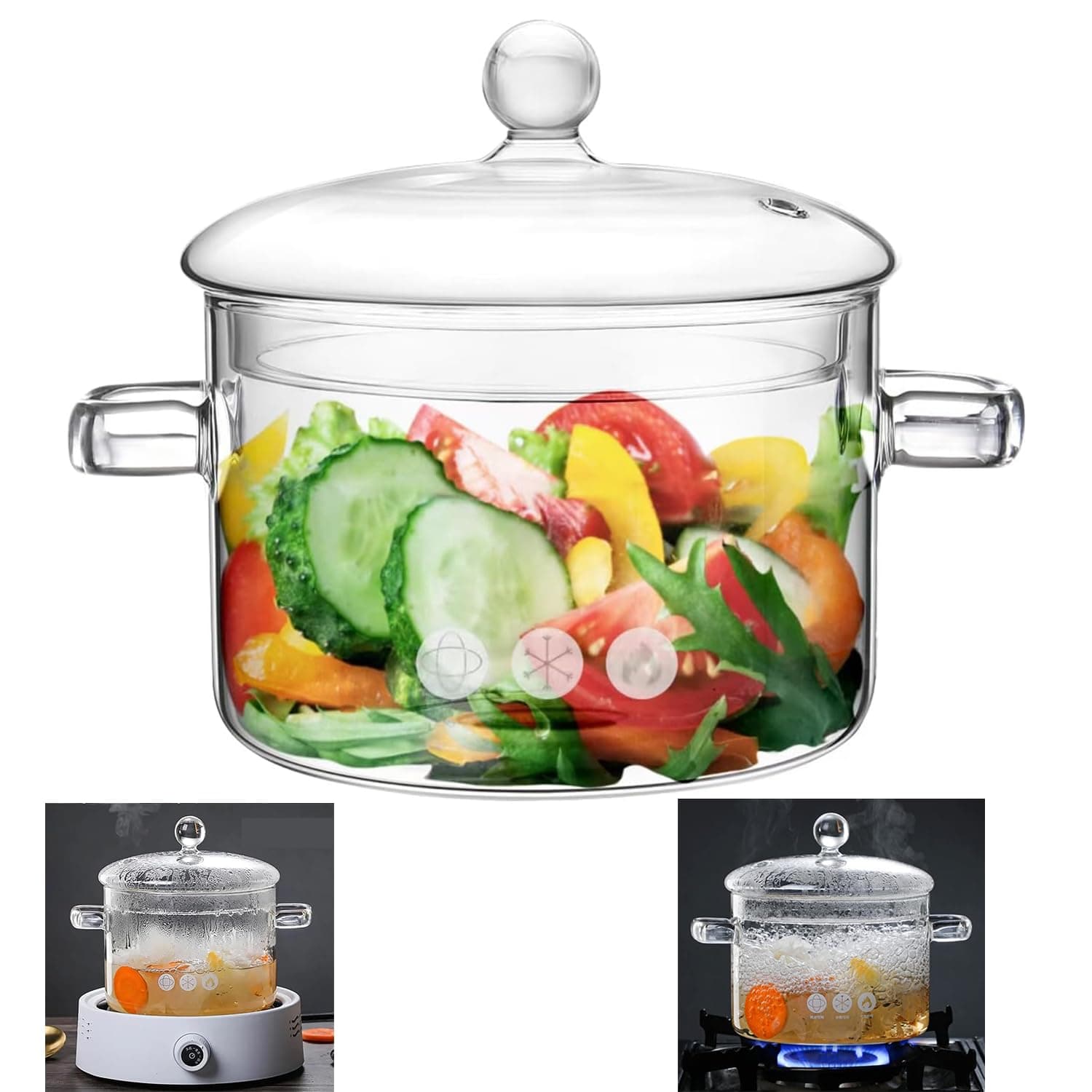 Winsoyya Glass Pot, 1.9L Clear Glass Cooking Pot with Lid, Heat Resistant Stovetop Pot,Glass Saucepan for Stove Potpourri for electric Ceramic Stove,microwave Oven